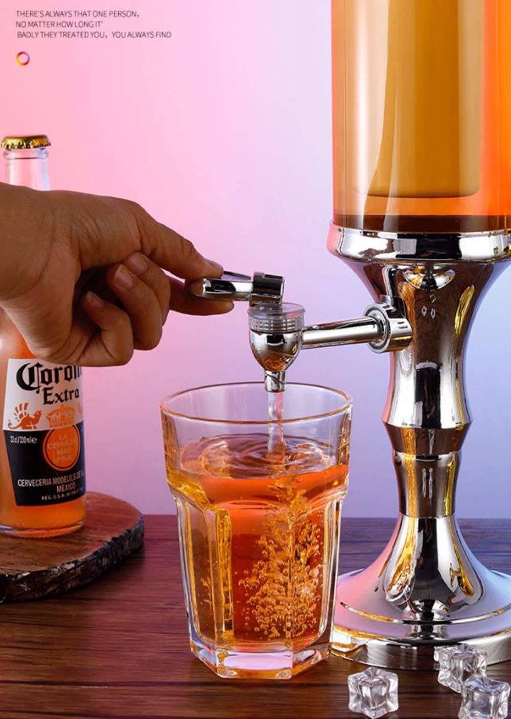 LED Colorful Shining Tabletop Wine Beer Tower Dispenser - 1.5L Stainless Steel Beverage Server for Juice, Cocktails & Drinks | Perfect for Home Bars, Parties, Restaurants, KTV & BBQ Gatherings