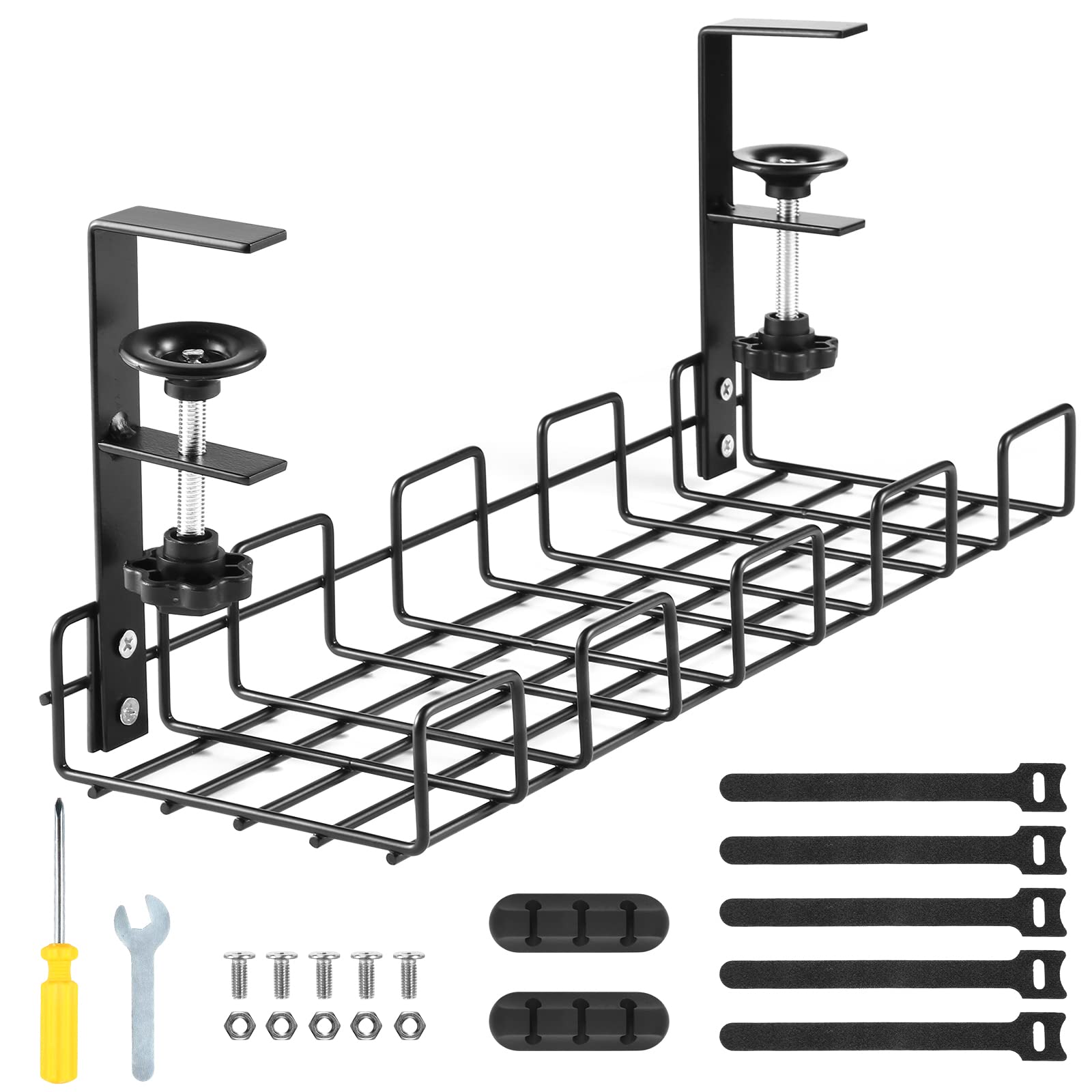 Under Desk Cable Management Tray - Adjustable No Drill Wire Organizer Rack for Office, Home & Kitchen - Keep Cords Neat Under Computer Desk, TV Stand & Workstation