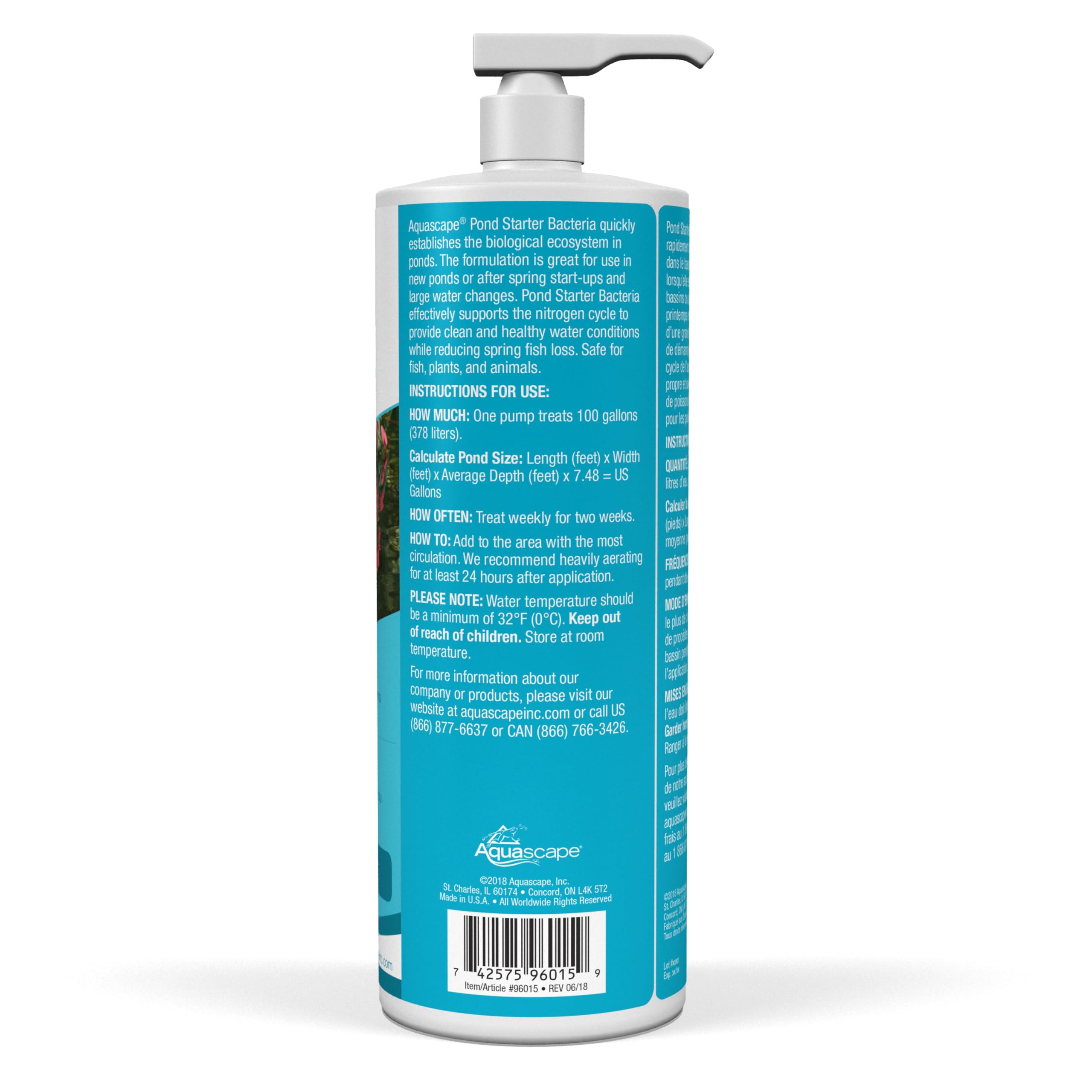 Aquascape 96015 Pond Starter Bacteria Water Treatment - 32 Oz for Ponds, Water Features, and Garden Fountains