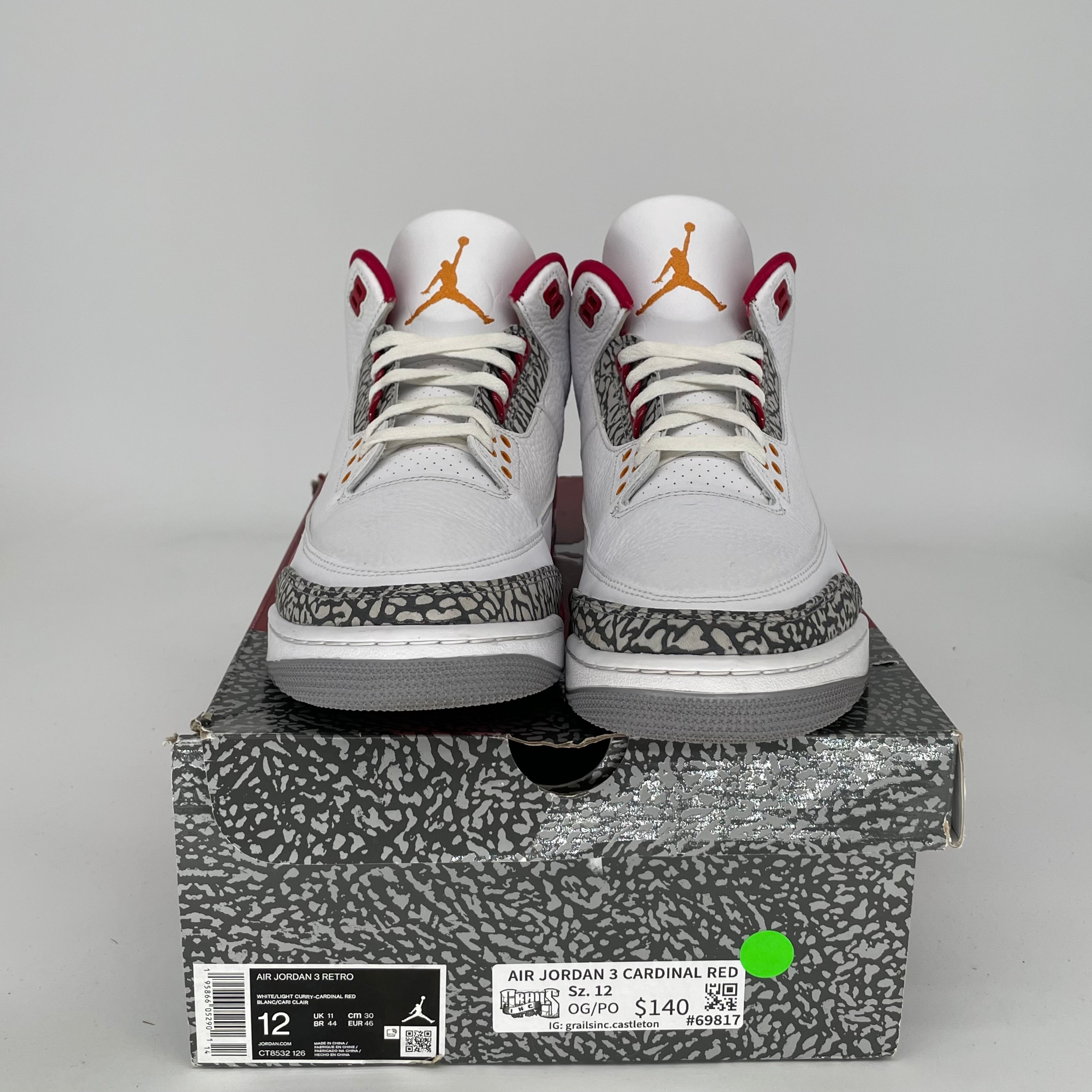 AIR JORDAN 3 Cardinal Red Retro Basketball Shoes Men's Size 12 (CT8532-126) - Perfect for Streetwear & Sneaker Collection