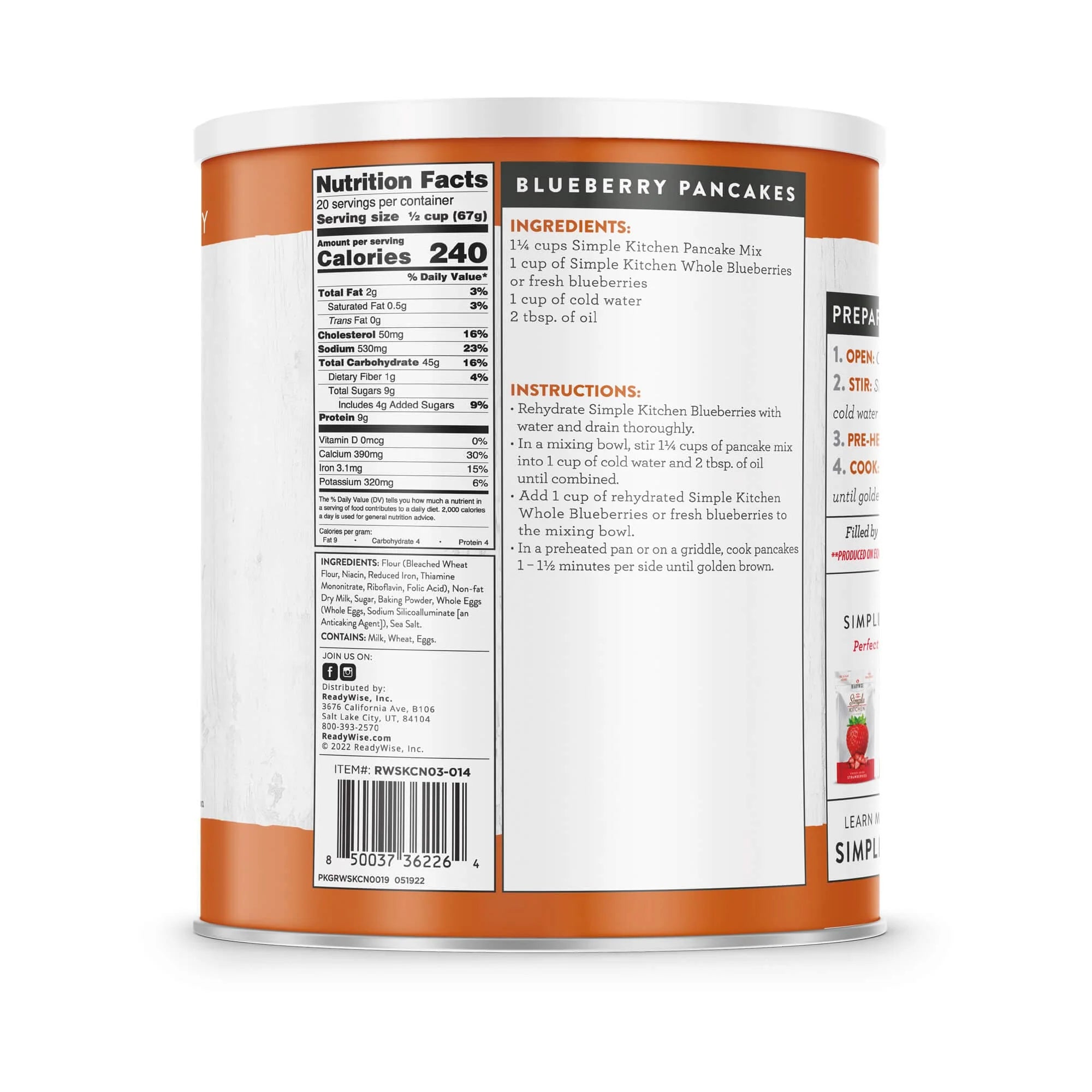 ReadyWise Simple Kitchen Pancake Mix - 20 Servings in Resealable Can - Perfect for Camping, Emergency Food Storage & Quick Breakfasts