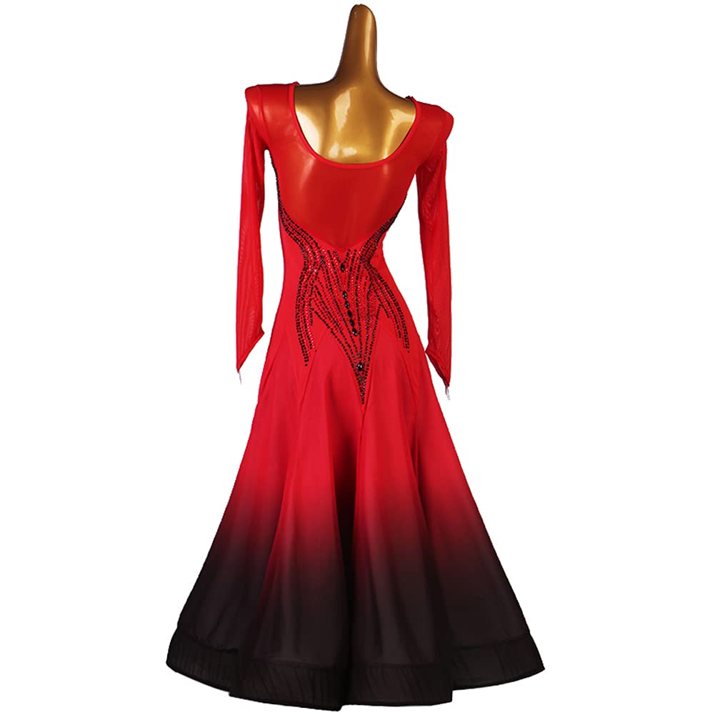 Elegant Red Sequin Ballroom Dance Dress for Women - Tango, Waltz, Standard & Smooth Competition - Perfect for Dance Performances & Social Events