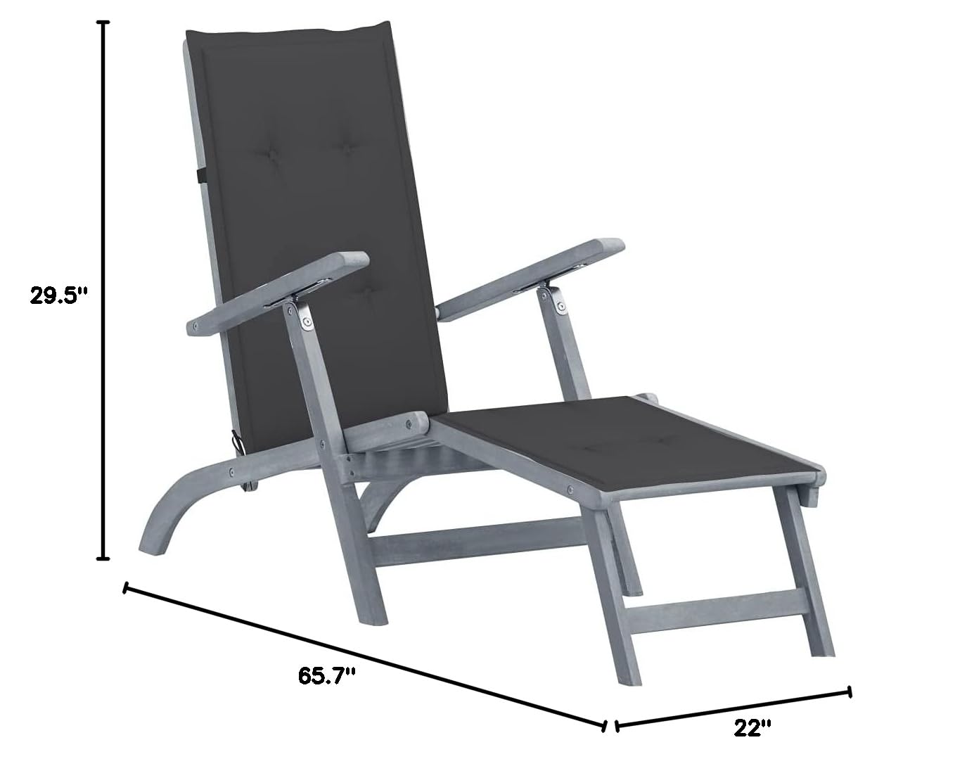 Solid Acacia Wood Patio Deck Chair with Footrest & Grey Cushion - Adjustable Reclining Lounge Chair for Outdoor, Garden, Beach, Poolside | Perfect for Sunbathing, Tanning & Relaxing in Backyard, Lawn or Patio