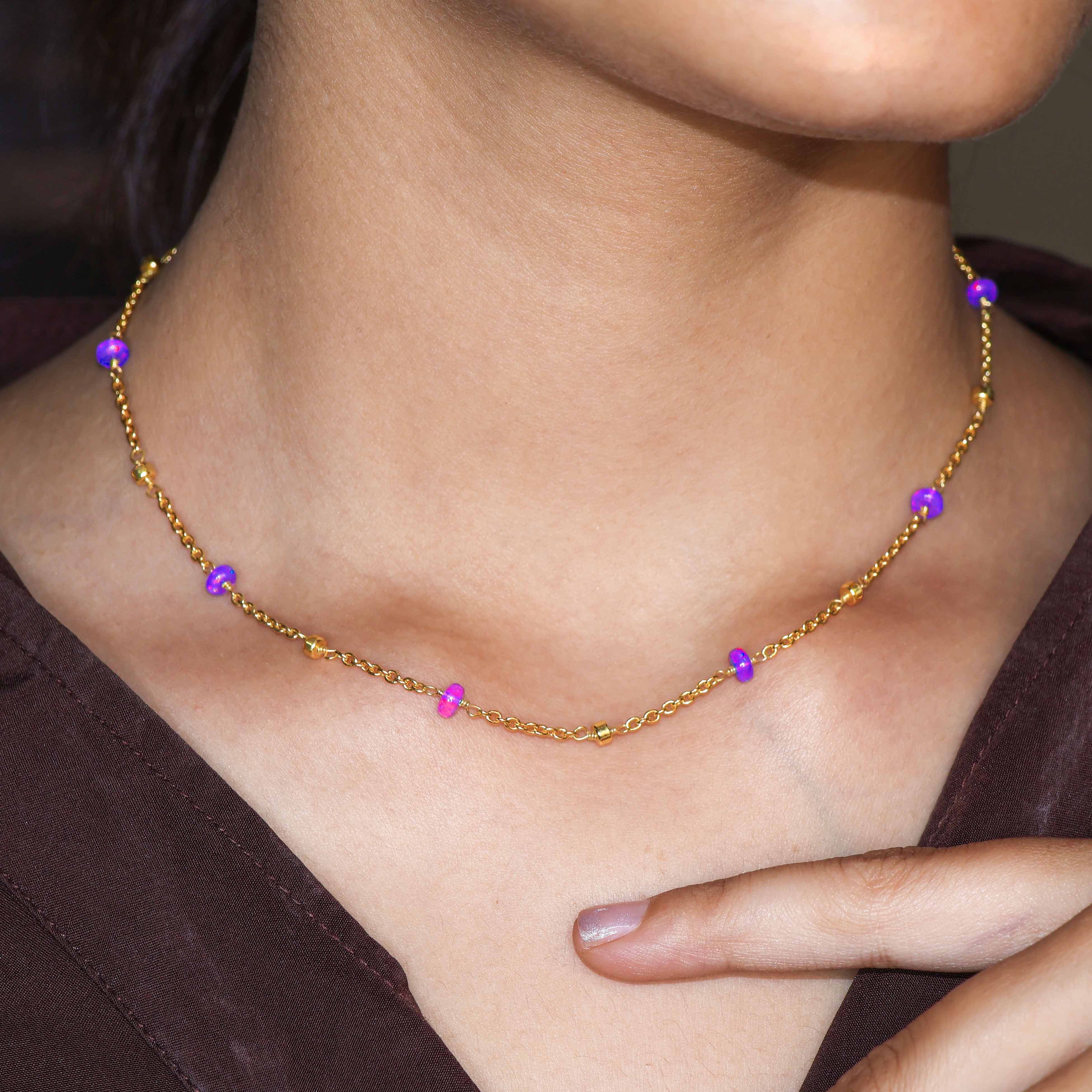 Natural Lavender Opal Beaded Chain Necklace for Women | Elegant Boho Jewelry Gift for Her | Perfect for Weddings, Date Nights & Special Occasions