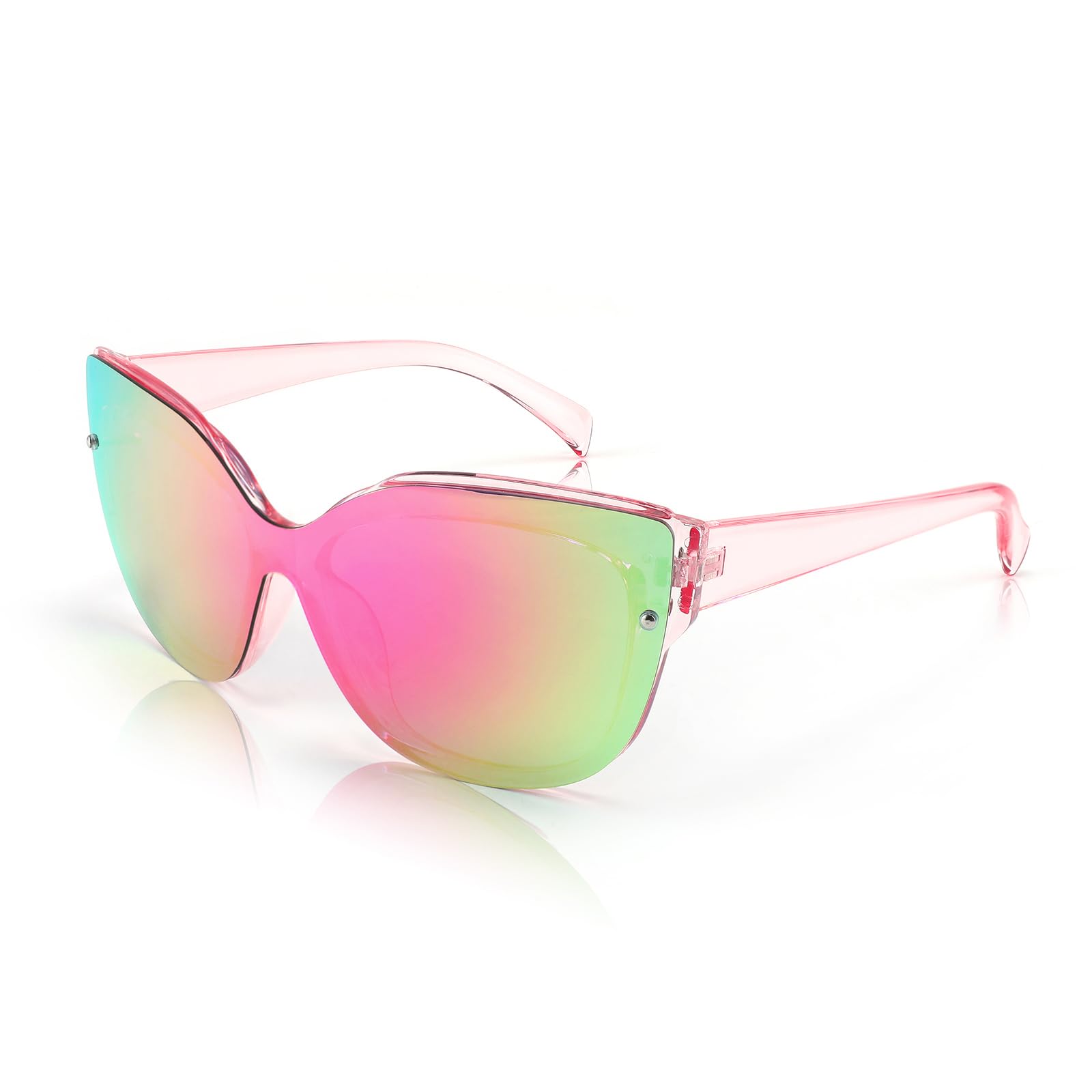 FEISEDY Polarized Cat Eye Sunglasses for Women & Men - Rimless Mirrored Oversized Retro Sunglasses B2796 | UV Protection, Fashion Accessory for Beach, Driving & Outdoor Activities