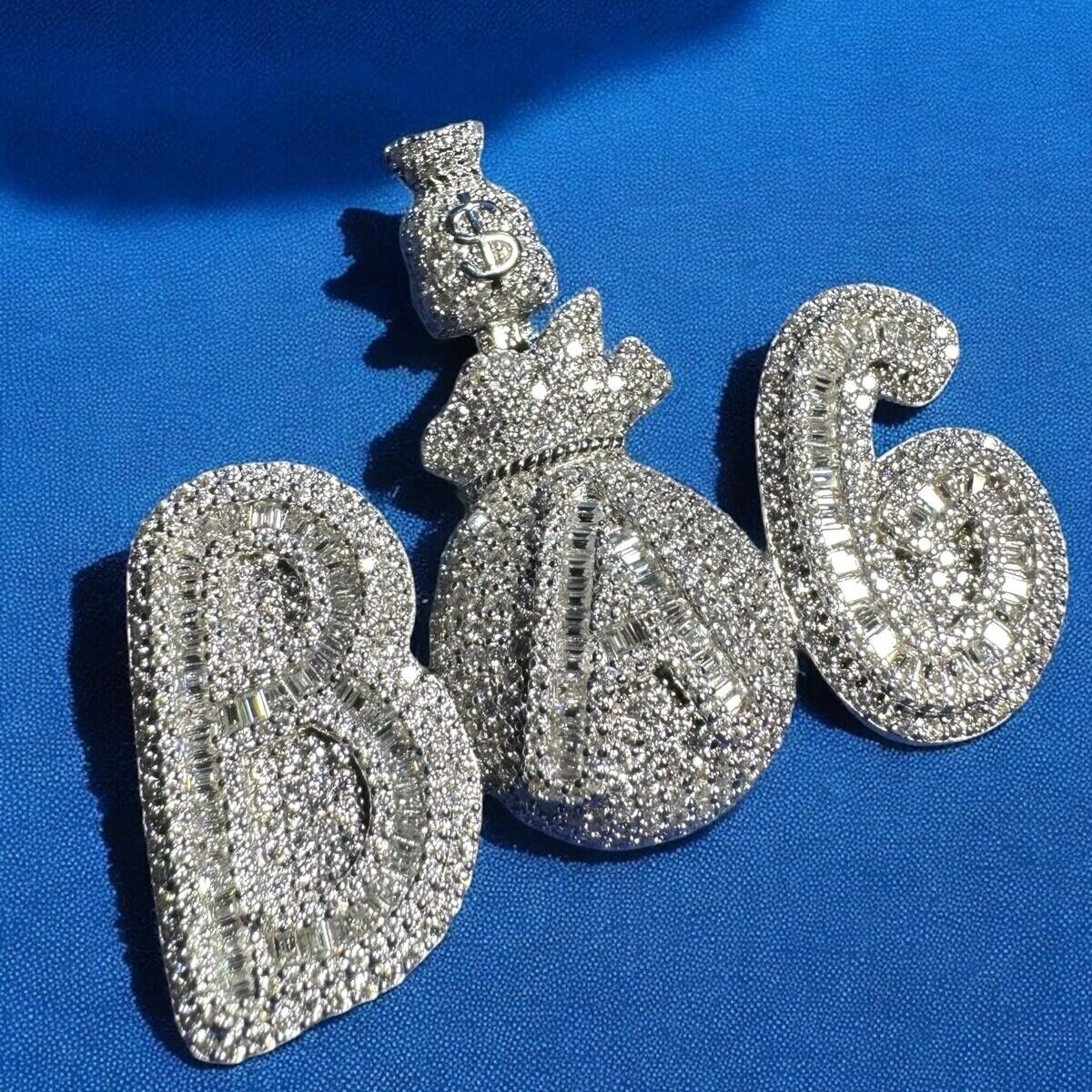 Moissanite Money Bag Pendant Necklace for Men - 925 Sterling Silver Hip Hop Jewelry Gift for Birthday, Anniversary & Special Occasions
