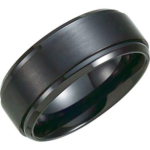 Black Titanium 9mm Ridged Band Ring Size 11.5 - Stylish Women's Fashion Jewelry, Perfect Gift for Her - Ideal for Weddings, Anniversaries & Everyday Wear