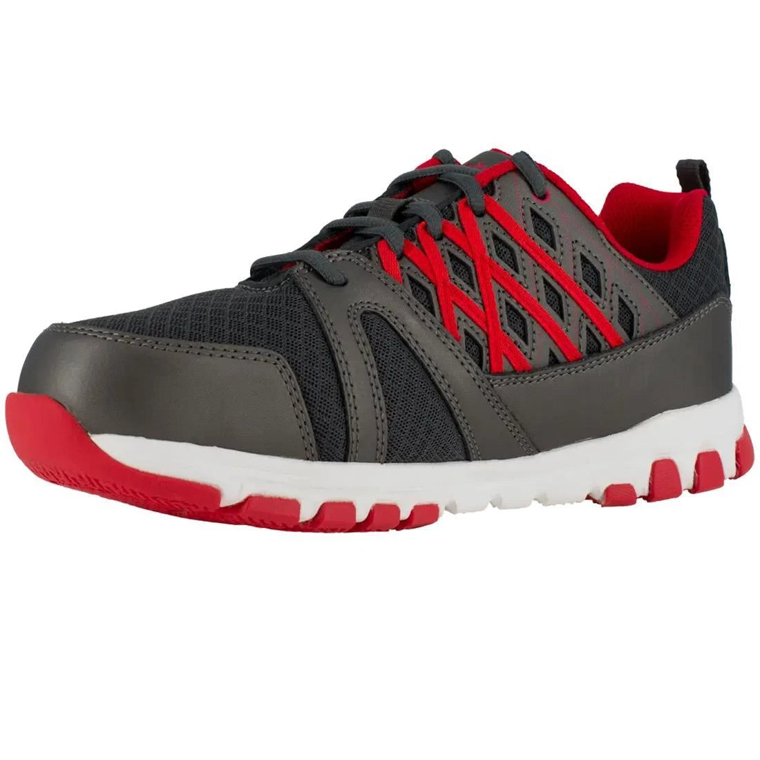 Sublite Steel Toe Athletic Work Shoes for Men - Lightweight Safety Shoes with Breathable Mesh, Black/Red - Perfect for Construction, Warehouse & Industrial Work