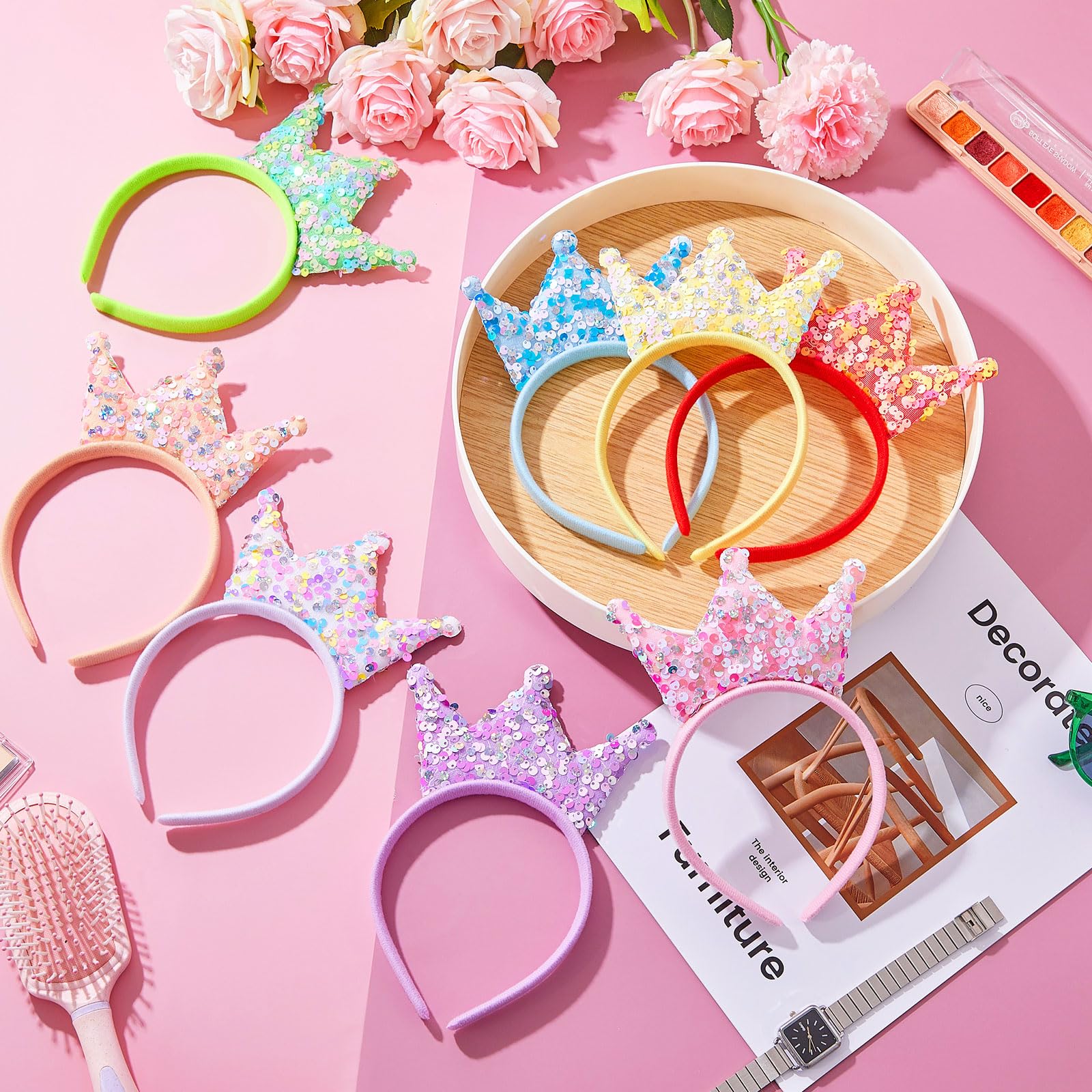 24 Pack Glitter Princess Crown Headbands for Girls - Sparkly Birthday Party Favors & Decorations - Perfect for Princess Themed Parties, Dress Up, and Photo Props