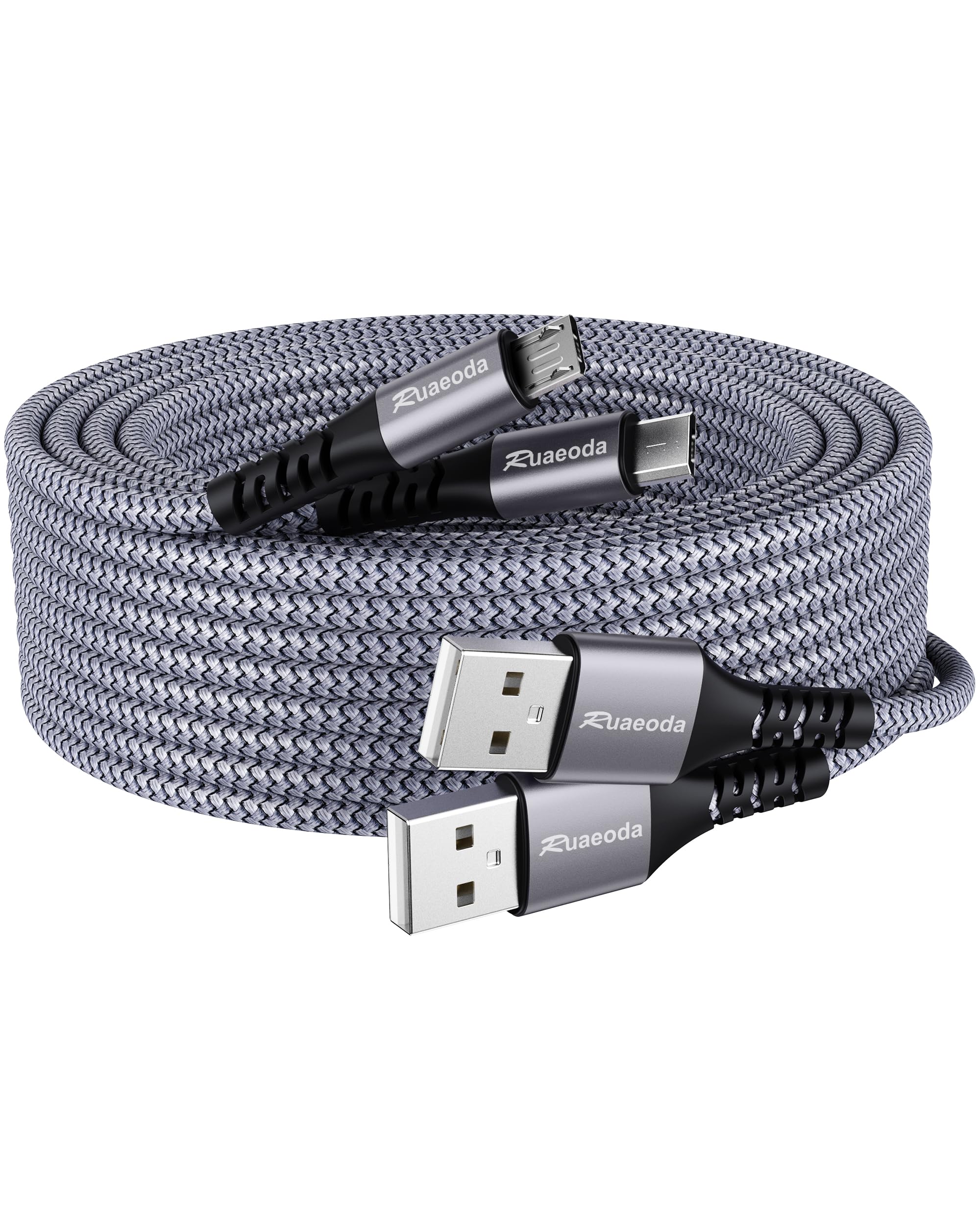 Fast Charging Micro USB Cable 6ft 2-Pack - Durable Nylon Braided Android Charger Cord, High Speed USB 2.0 A Male to Micro B for Samsung Galaxy, PS4, Kindle & More - Perfect for Home, Office & Travel Charging