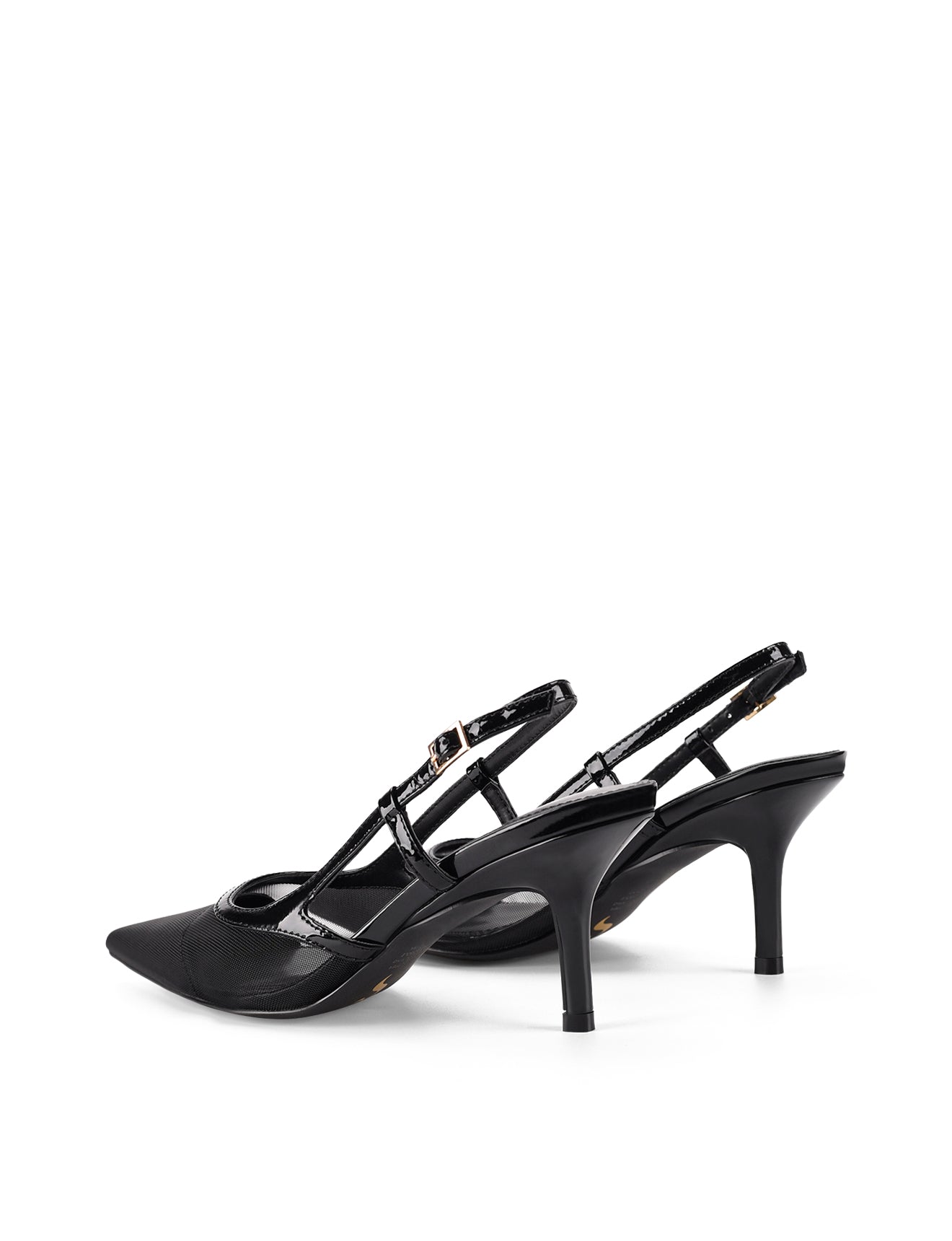 Elegant Sissy Pointed Toe Slingback Heels - Black Patent Leather & Mesh Women's Dress Shoes for Party, Wedding & Formal Occasions
