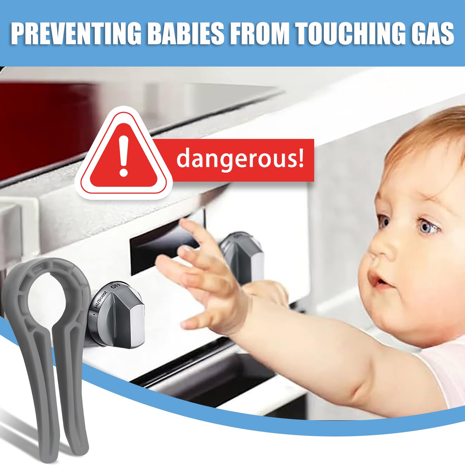 Gas Stove Knob Safety Locks - 6 Pack Child & Pet Proof Oven Knob Covers - Heat Resistant Grey Stove Guard for Kitchen Safety - Perfect for Homes with Kids & Pets
