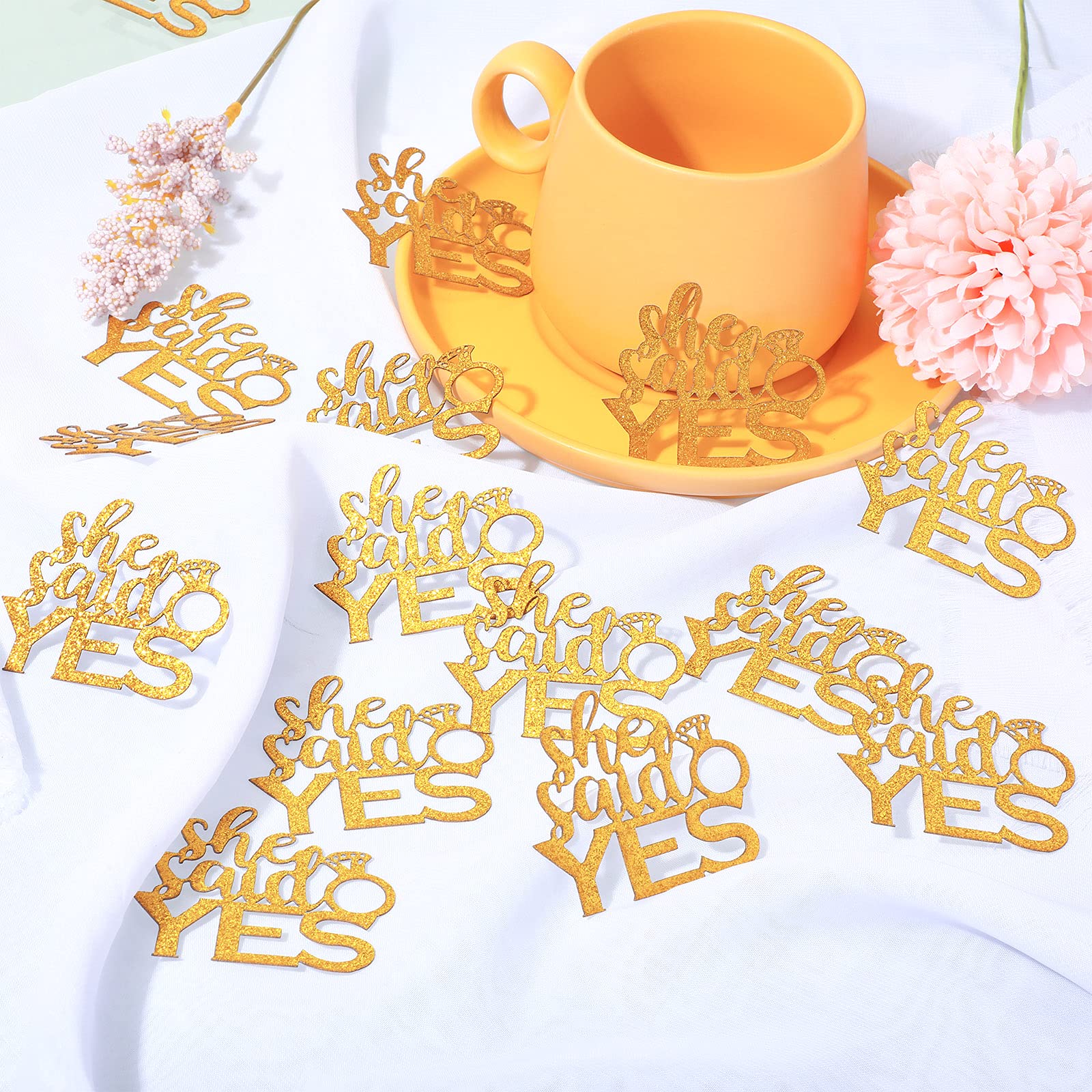 100 Pcs She Said Yes Glitter Confetti with Diamond Ring - Wedding Engagement Party Table Scatter for Valentine's Day Proposal, Bachelorette & Bridal Shower Decorations - Perfect for Romantic Surprises & Celebration Decor