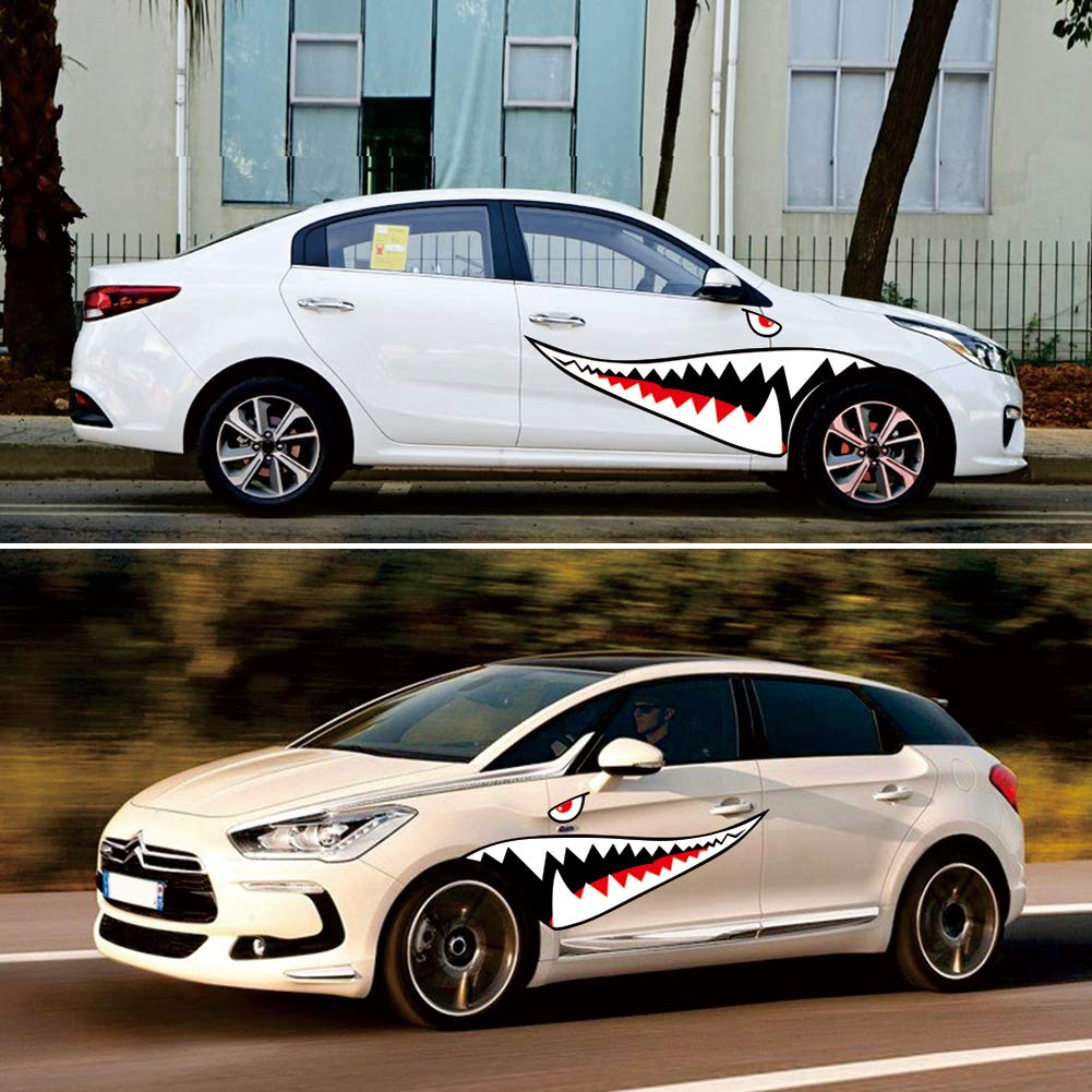 Flying Tigers Shark Mouth Teeth Die-Cut Vinyl Decals for Cars - 59 Inch Car Window & Bumper Stickers (1 Pair) - Perfect for Car Side Door Decoration & Military Vehicle Theme Customization