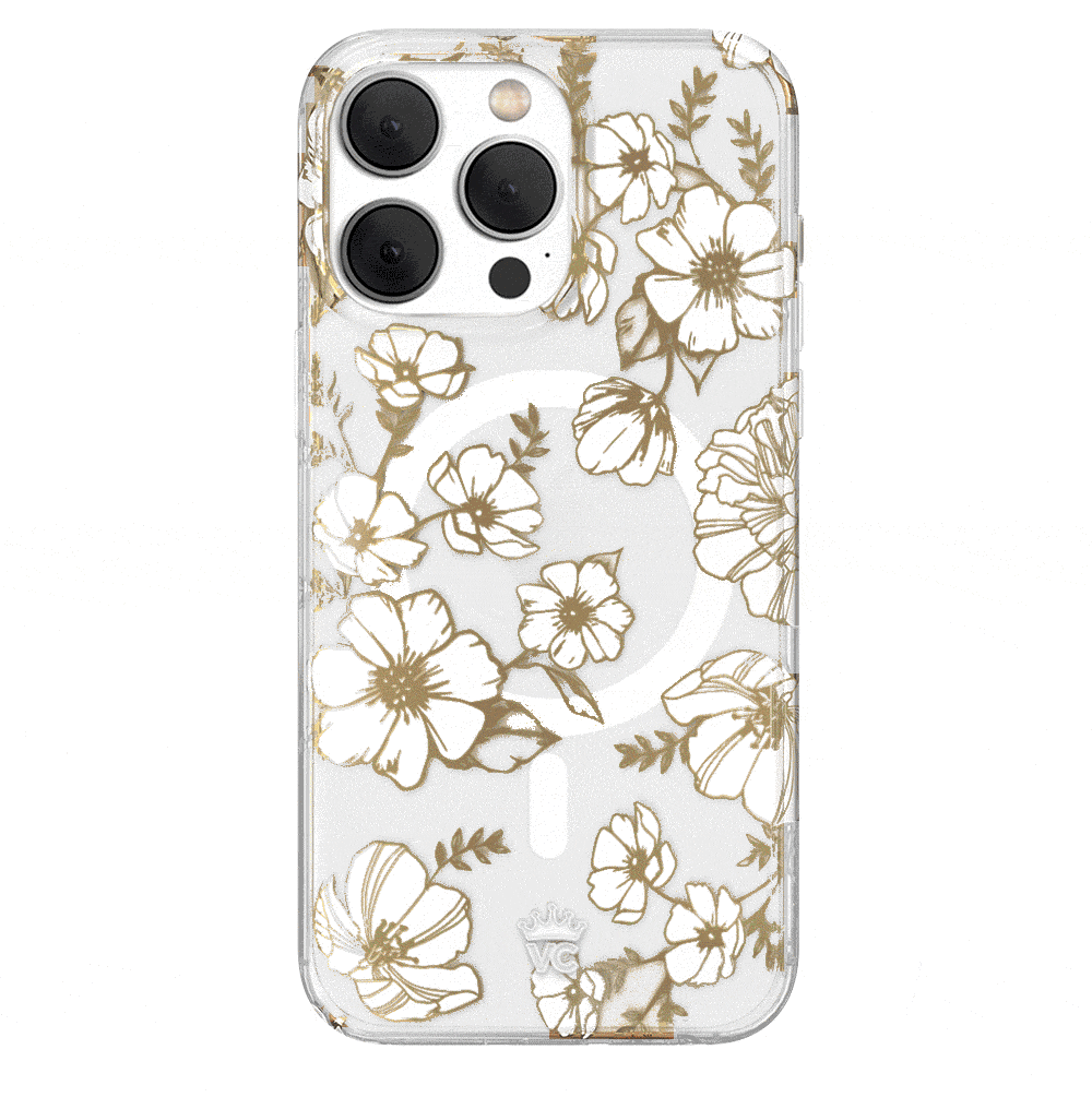 Elegant White & Gold Floral Transparent iPhone Case - Slim Protective Cover for iPhone 12/13/14/15 - Perfect for Everyday Use, Office & Special Occasions