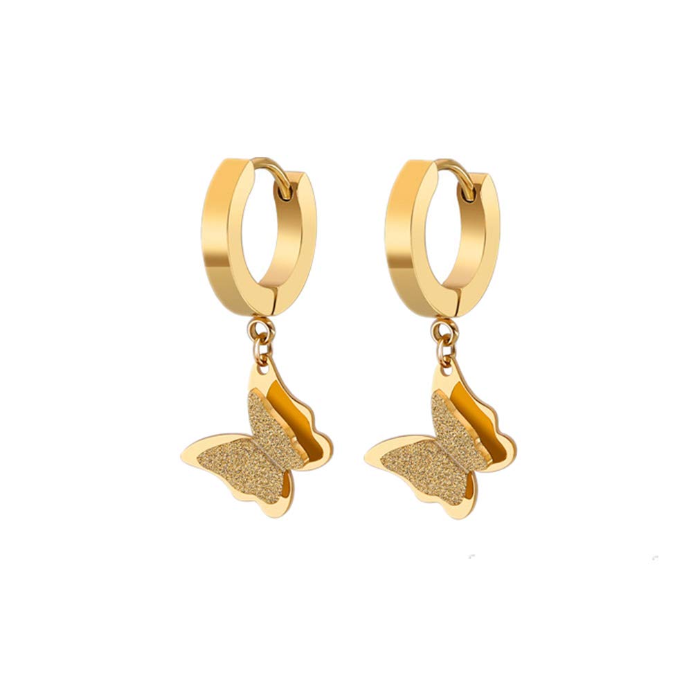 Butterfly Dangle Hoop Earrings for Women & Girls - Stainless Steel 3D Butterfly Huggie Earrings - Trendy Friendship Jewelry Gift for Teens & Preteens - Perfect for Parties, School, and Everyday Wear