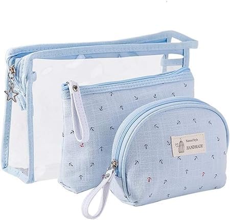 **Keetly 3-Pack PVC Toiletry Bag Organizer - Clear Travel Cosmetic Makeup Pouch with Zipper for Women (Blue) - Perfect for Gym, Travel & Daily Essentials Storage**