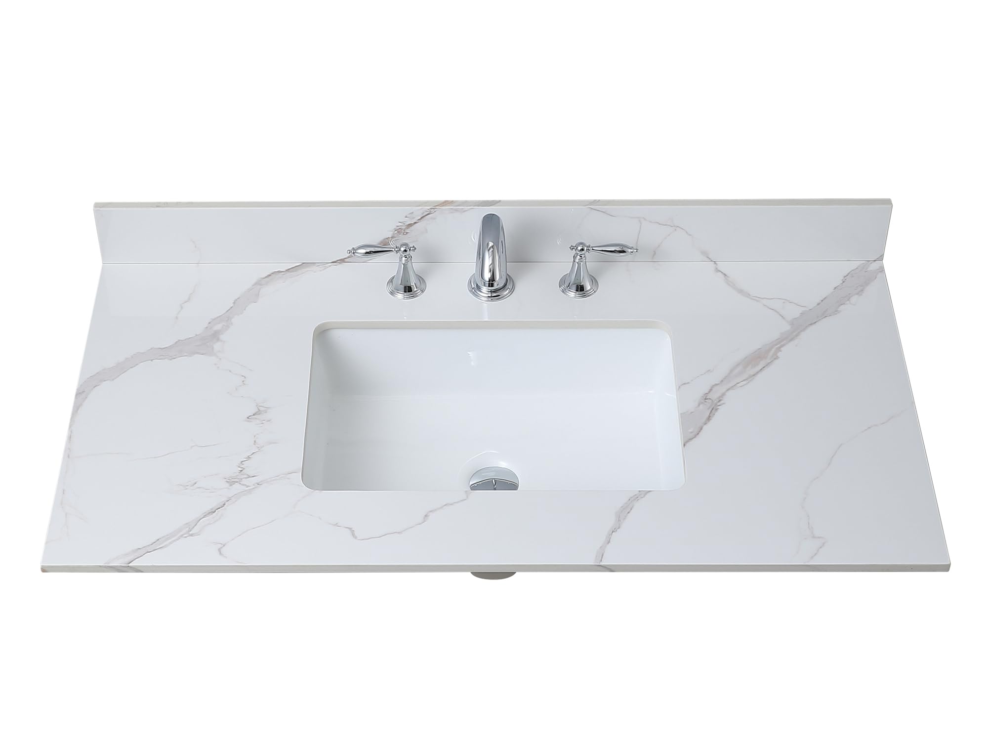 43 x 22 Inch Sintered Stone Bathroom Vanity Top with Ceramic Undermount Sink - Carrara Gold, 3 Hole Design with Backsplash for Modern Bathroom Renovation