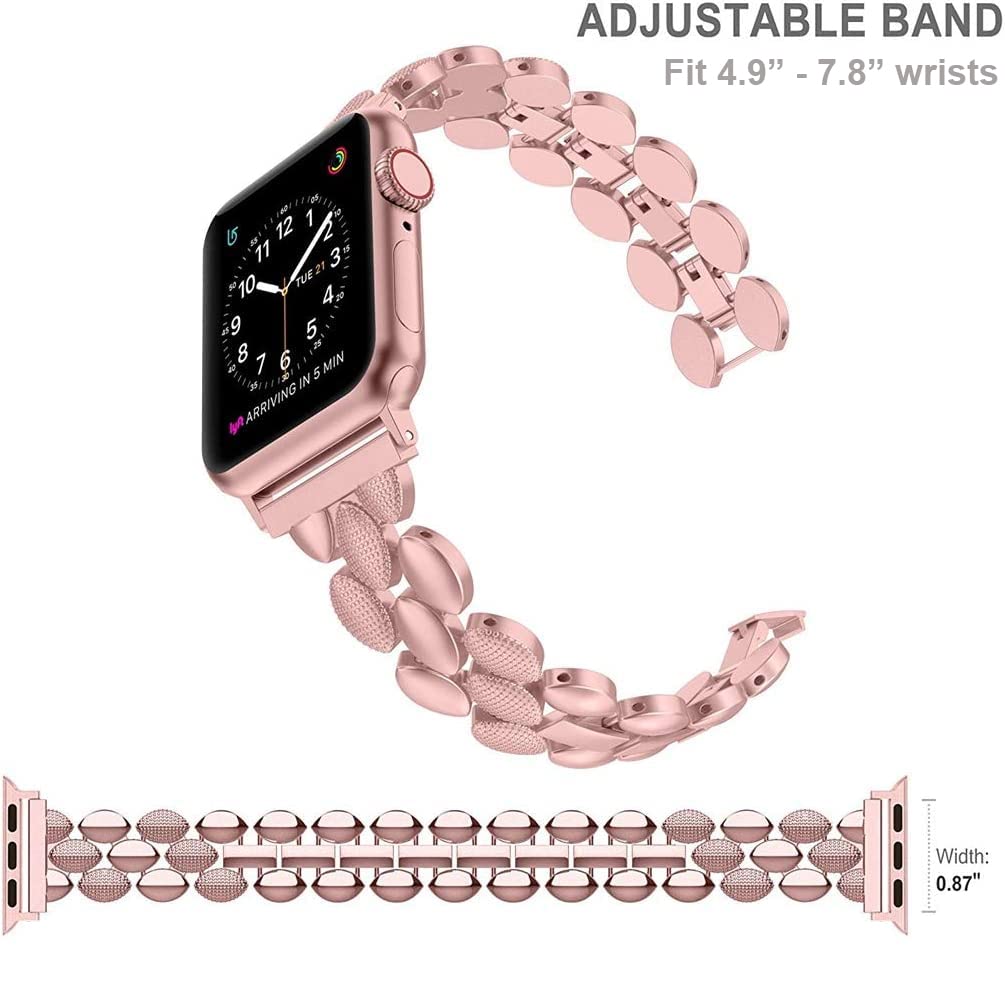 Rose Gold Stainless Steel Apple Watch Band for Women - Compatible with 38mm/40mm/41mm/42mm Apple Watch Series 10/9/8/7/6/5/4/3/2/1/SE - Elegant Metal Bracelet Strap for Workouts, Office, Date Night & Daily Fashion | Perfect for Gym, Business Meetings, Romantic Dates & Casual Outfits