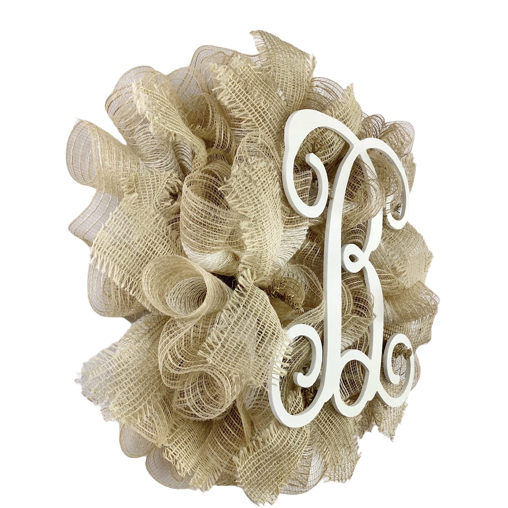 Natural & Ivory Deco Mesh Monogram Wreath - Farmhouse, Country, Coastal Decor - Classic Letter G Wreath for Front Door, Wall, Wedding & Home Decorating Styles