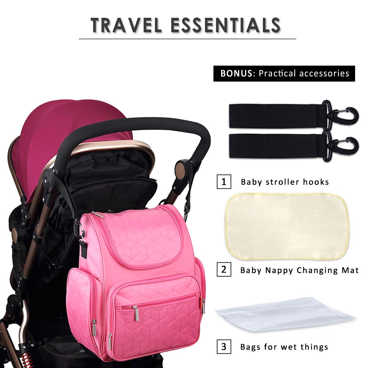 SONARIN Multifunctional Baby Diaper Bag Backpack with Changing Mat & Stroller Straps - Large Capacity Waterproof Travel Organizer for Parents - Perfect for Daycare, Travel & On-the-Go (Black)