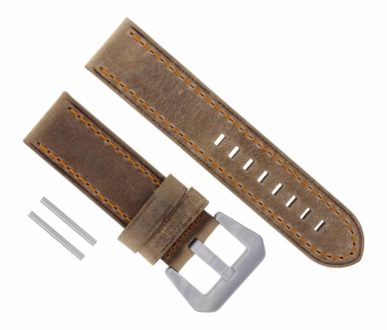 Premium 20mm Genuine Leather Watch Band Strap for Panerai Marina & Radiomir - Sand Color with Orange Stitching | Replacement Watch Strap for Men's Luxury Watches | Perfect for Business, Casual & Formal Occasions