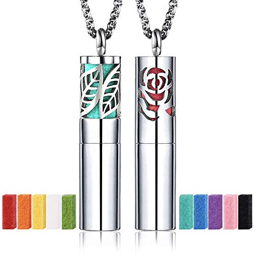 2PCS Aromatherapy Essential Oil Diffuser Necklace Set - Rose & Leaf Pendant with 24 Inch Chain & 20 Felt Pads, Portable Perfume Locket Jewelry Gift for Women | Perfect for Yoga, Meditation, Stress Relief & Daily Wear