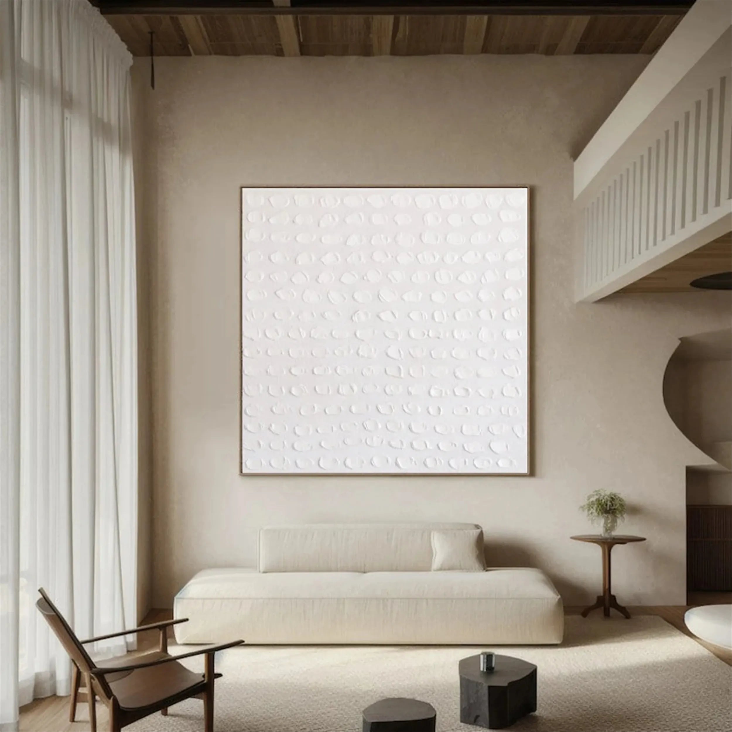 White Minimalist Textured Painting Canvas - Premium Abstract Wall Art for Modern Home Decor | Perfect for Living Room, Bedroom & Office
