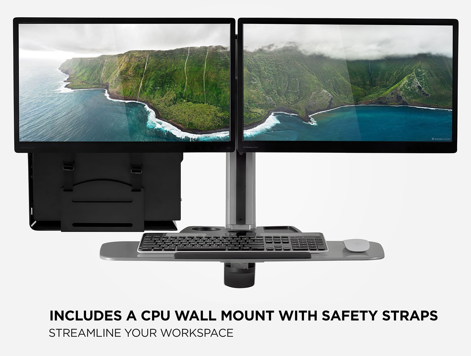 Mount-It! Adjustable Dual Monitor Wall Mount Stand Up Desk Workstation with Articulating Keyboard Tray & CPU Holder - Perfect for Home Office, Gaming Setup & Ergonomic Workspace