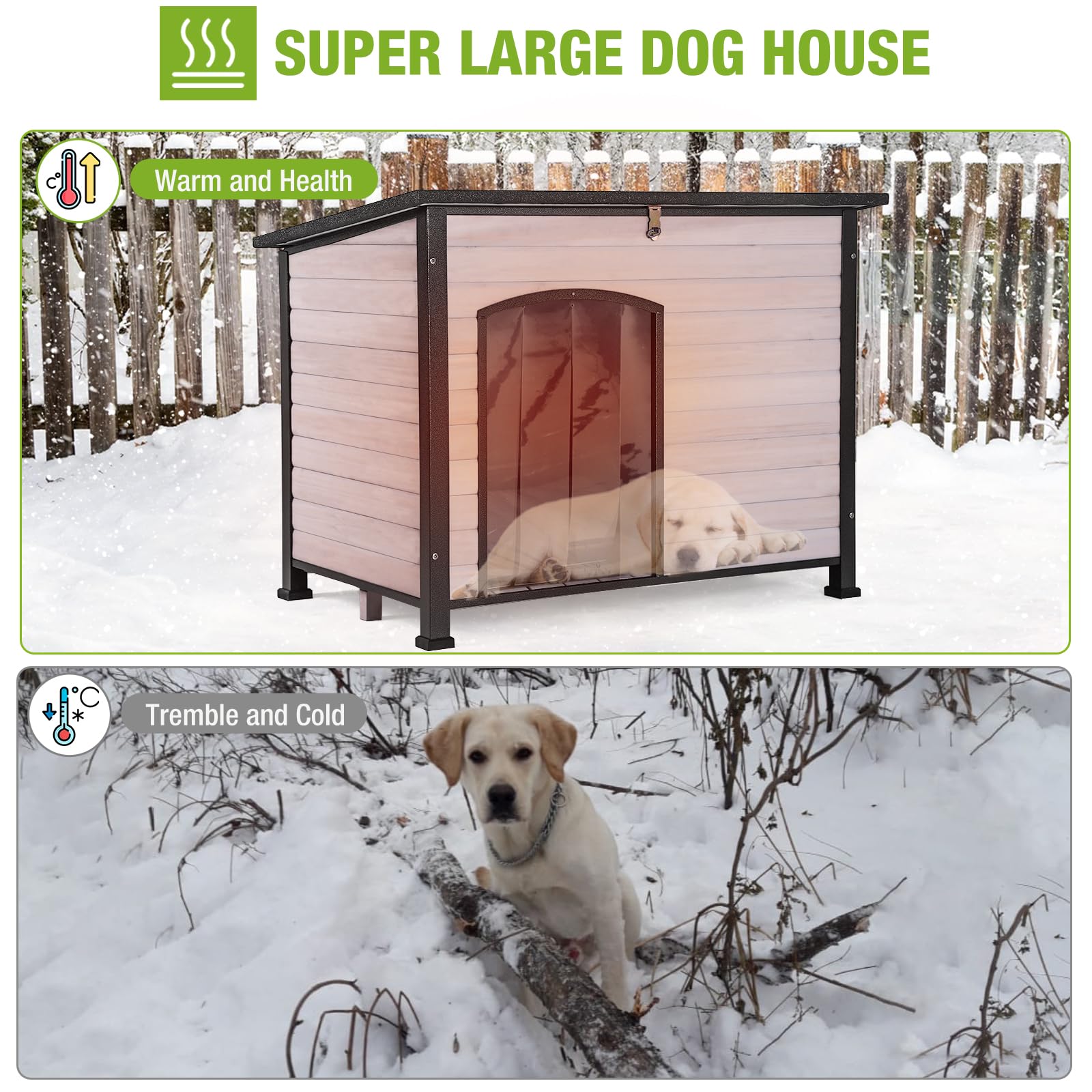Heated Insulated Dog House for Winter - Waterproof Outdoor Dog Kennel with Removable Liner | Perfect for Backyard, Patio & Cold Weather Protection