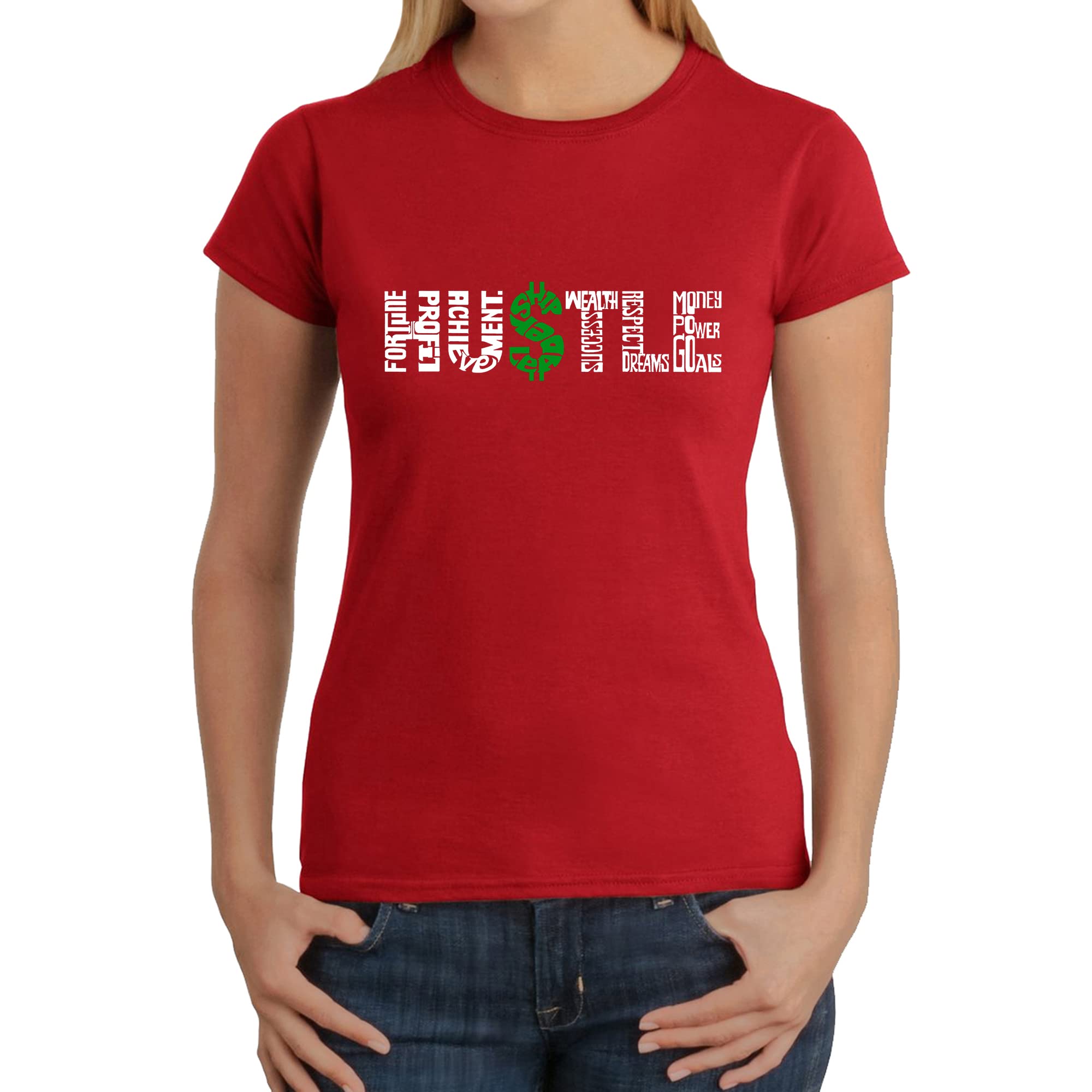 LA POP ART Women's Word Art T-Shirt - Hustle Motivational Graphic Tee for Workouts, Gym & Everyday Inspiration | Trendy Casual Wear