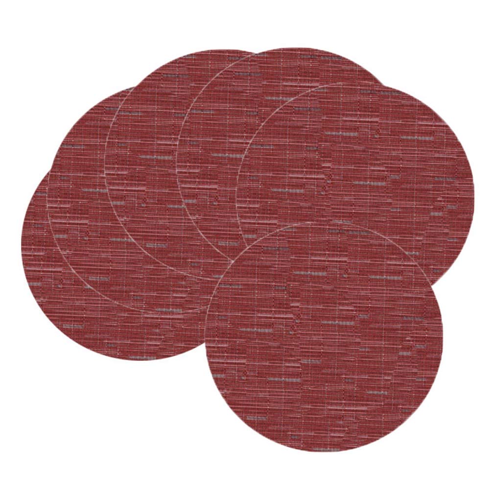 6-Pack Round Woven Table Placemats - 13.8 Inch Non-Slip Washable Placemat Set for Dining Table - Burgundy Color - Perfect for Christmas Decor, Home, Wedding & Party Settings