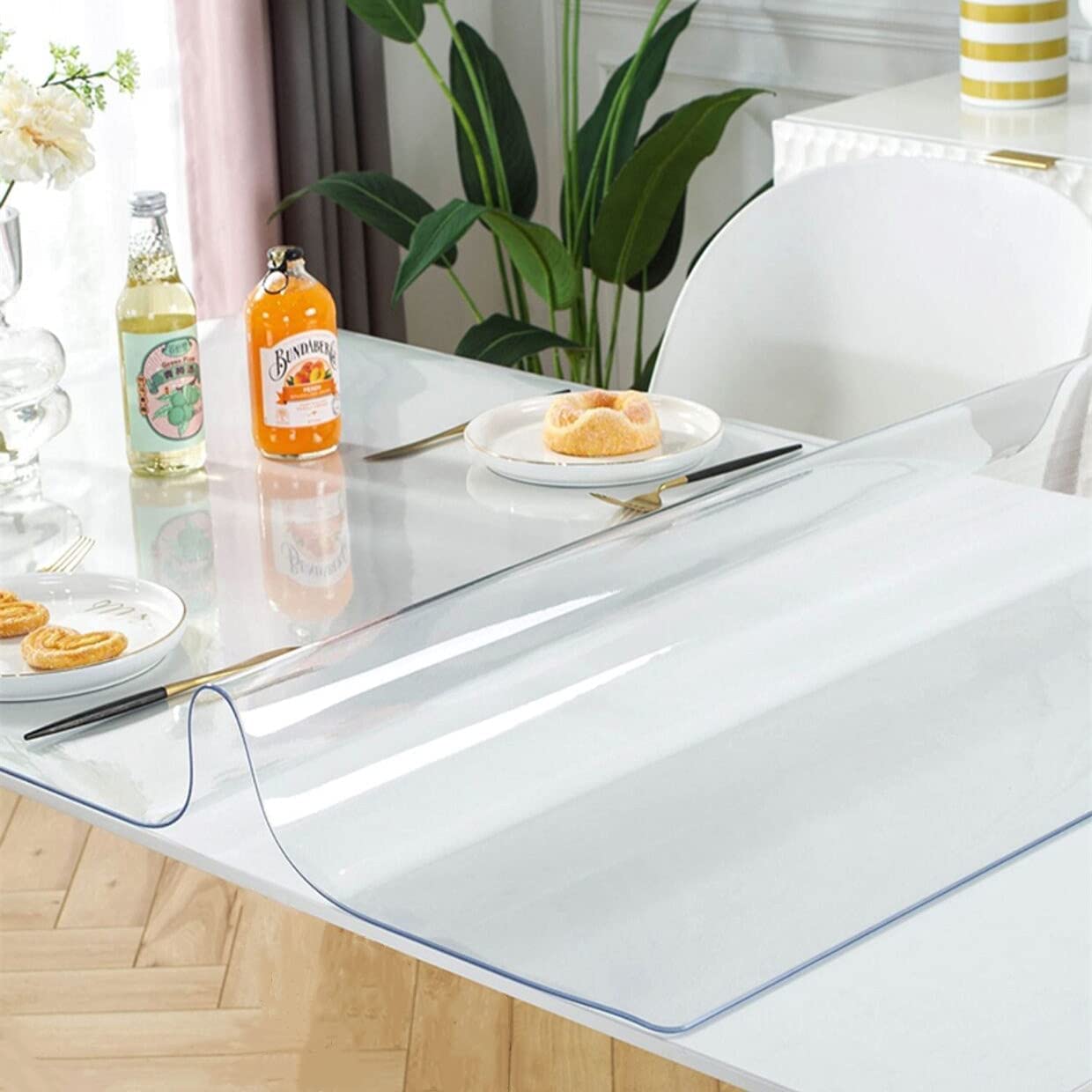 OstepDecor 90 x 42 Inch Clear Table Protector - 1.5mm Thick Plastic Table Cover for Dining Room & Kitchen - Waterproof Scratch-Resistant Tablecloth Protector for Wood Grain Tables - Perfect for Family Dinners, Parties & Daily Use