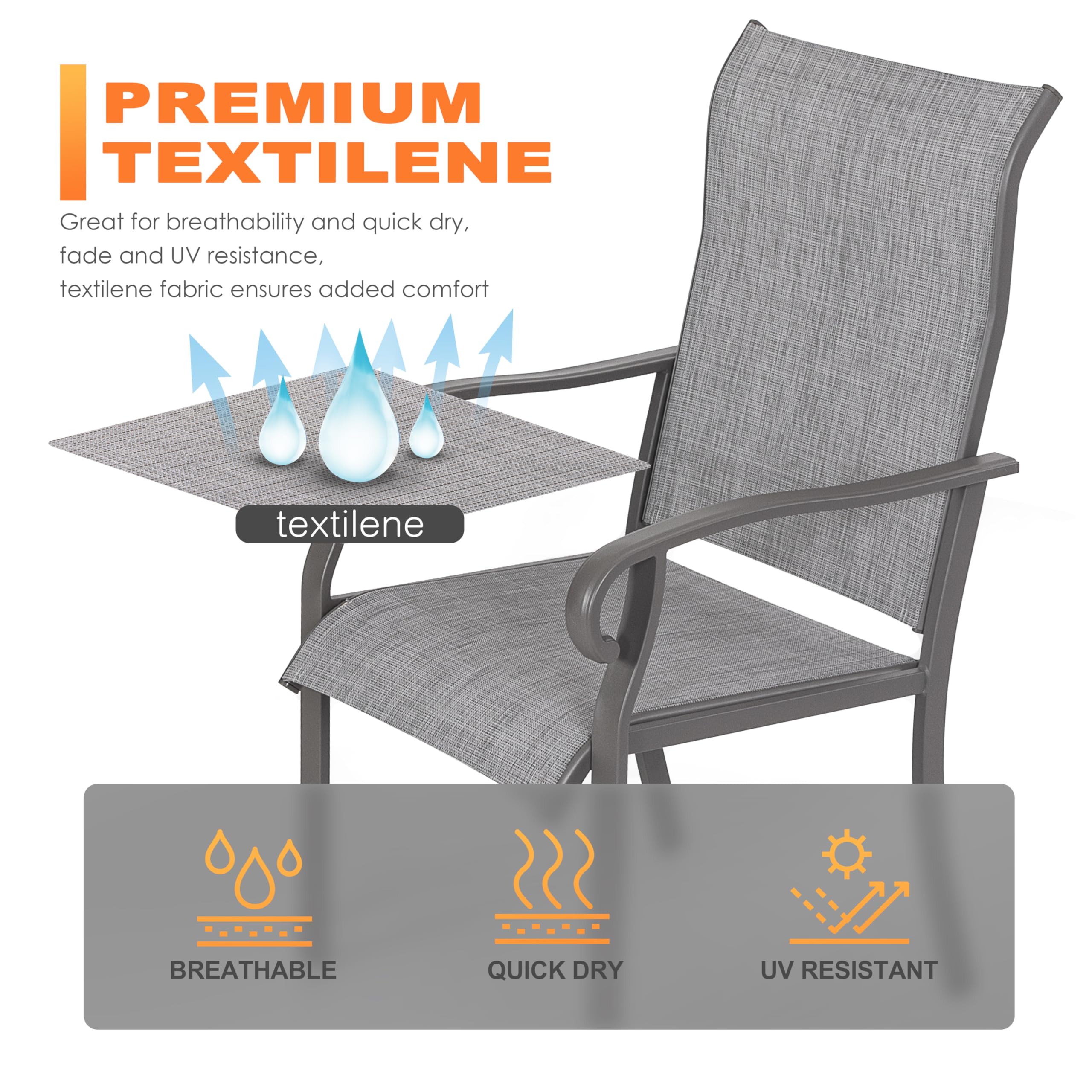NUU GARDEN 5-Piece Outdoor Patio Dining Set with Square Table & 4 Textilene Chairs - Perfect for Backyard, Garden, Poolside & Outdoor Entertaining | Includes 1.57