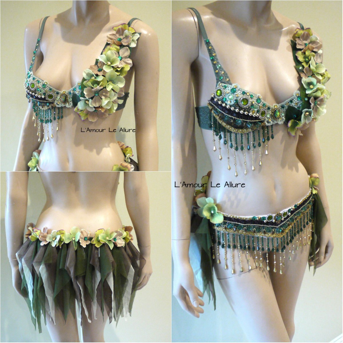Black and Gold Gypsy Fairy Rave Bra and Skirt Dress - Sexy Halloween Costume for Women, Festival Outfit, Rave Party, Cosplay, Dance Performance, Boho Themed Events