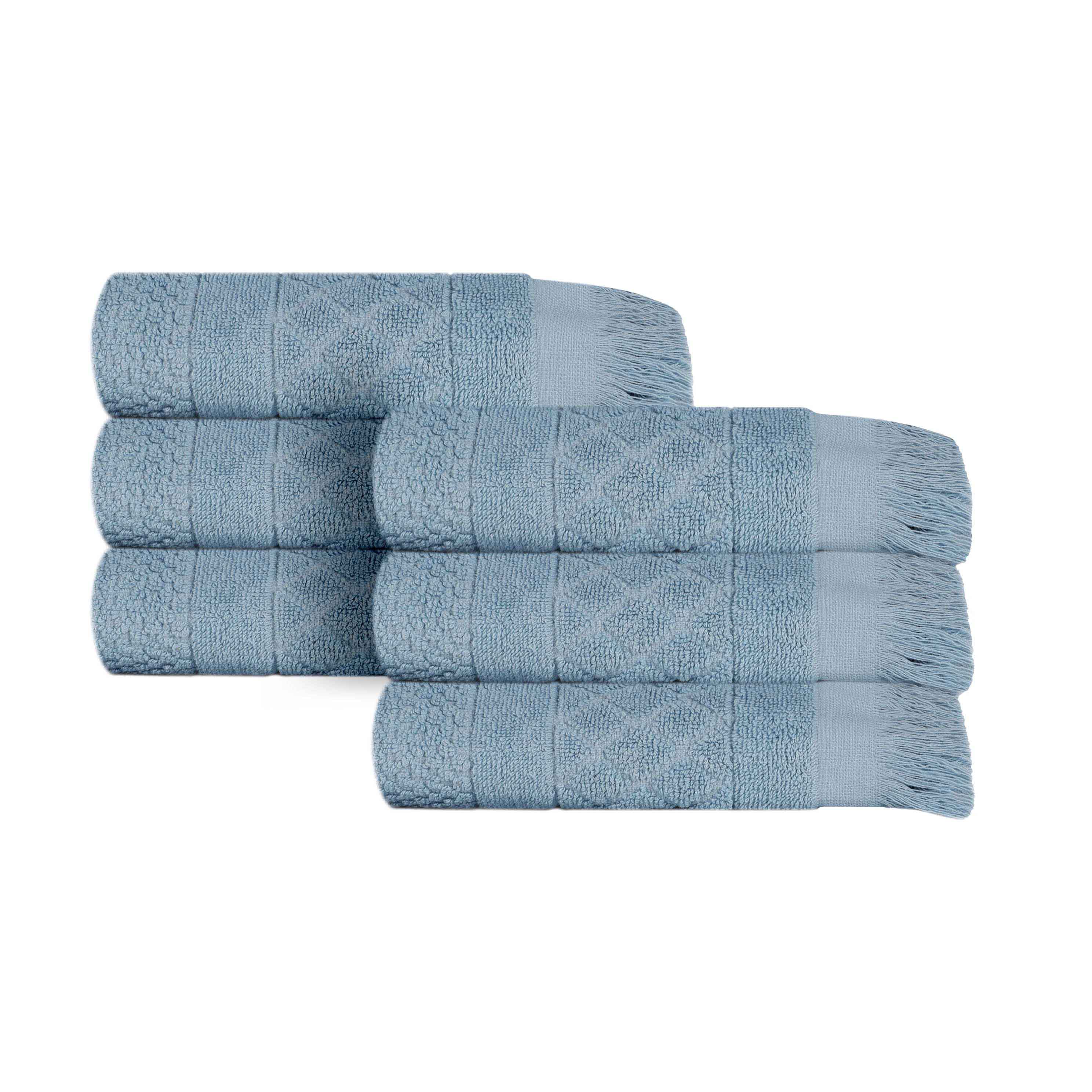 Premium Rolla Cotton Geometric Jacquard Plush Absorbent Hand Towels - Set of 6 for Bathroom, Kitchen & Guest Use - Soft & Quick-Drying Luxury Towels for Home & Spa