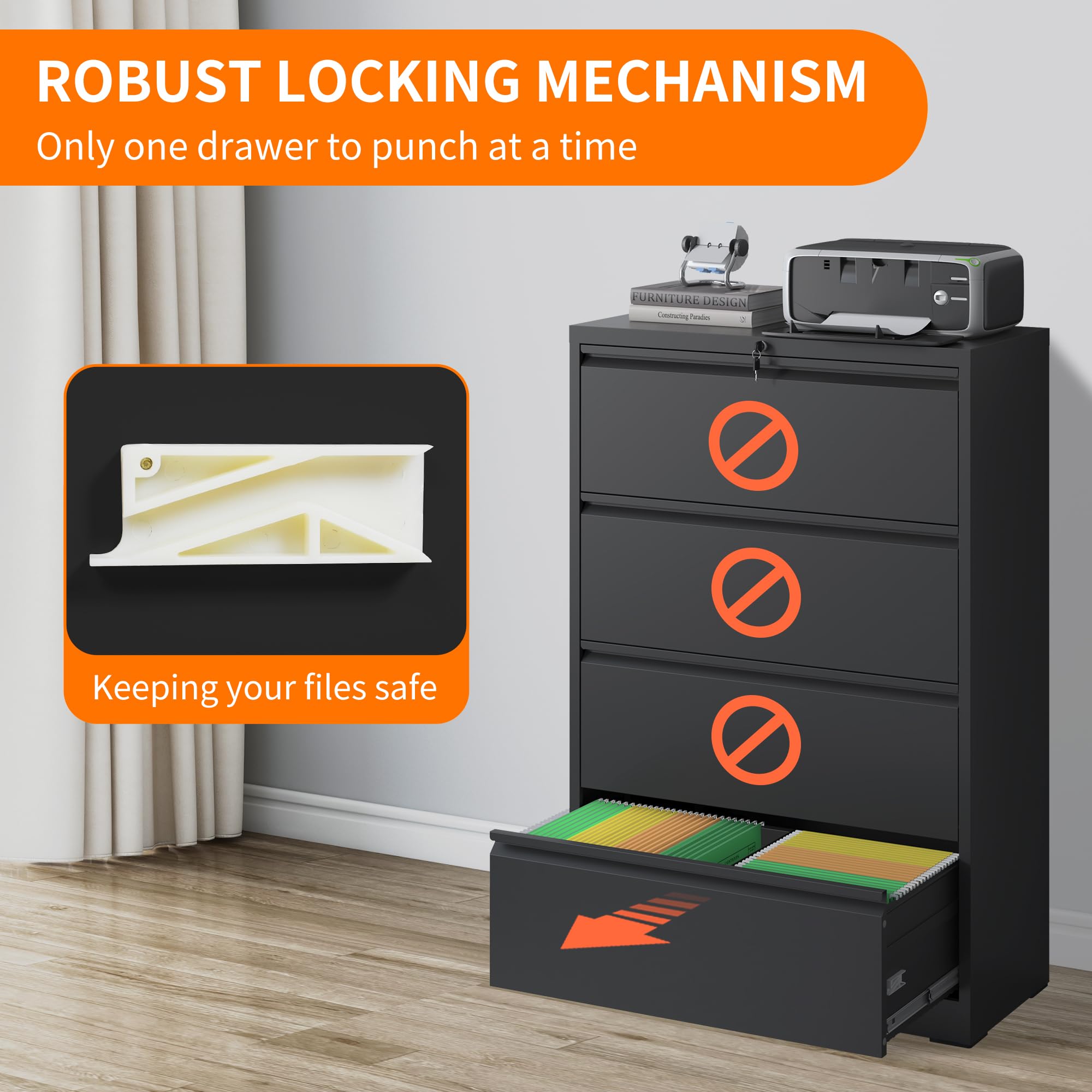4-Drawer Metal Office Filing Cabinet with Lock - Black Lateral File Storage for Home & Office - Holds Legal, Letter & A4 Documents - Easy Assembly - Perfect for Organizing Files, Contracts & Office Supplies