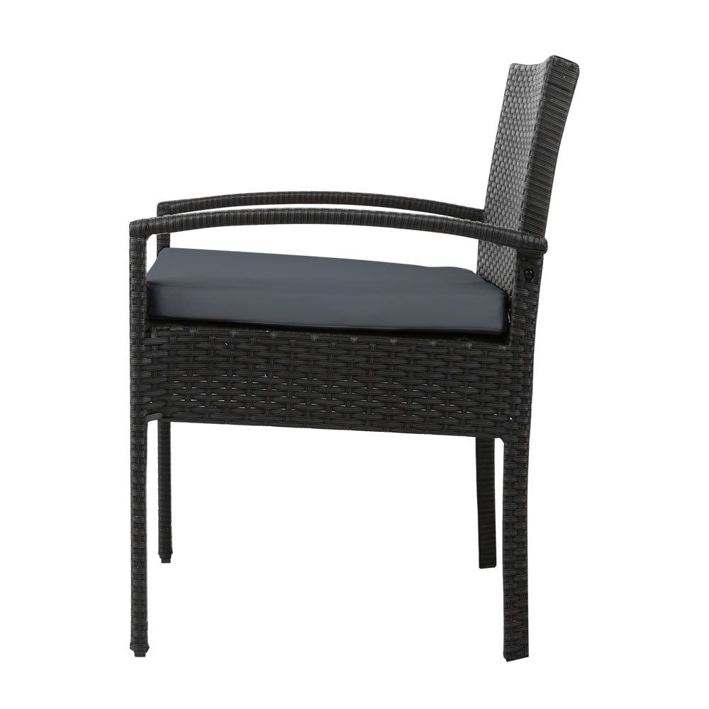 2-Pack Black Wicker Patio Dining Chairs with Cushions - Outdoor Garden Furniture Set for Bistro, Cafe, and Lounge Settings - Perfect for Backyard, Poolside, and Terrace Use