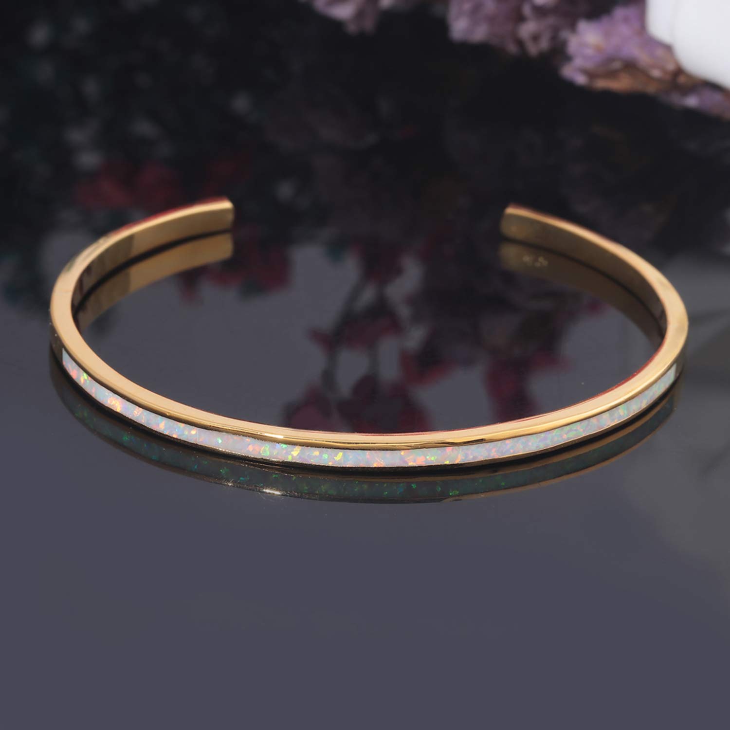 CiNily Women's Gold Plated Opal Cuff Bracelet - Hypoallergenic Gemstone Open Bangle for Ladies | Perfect for Weddings, Parties & Everyday Elegance