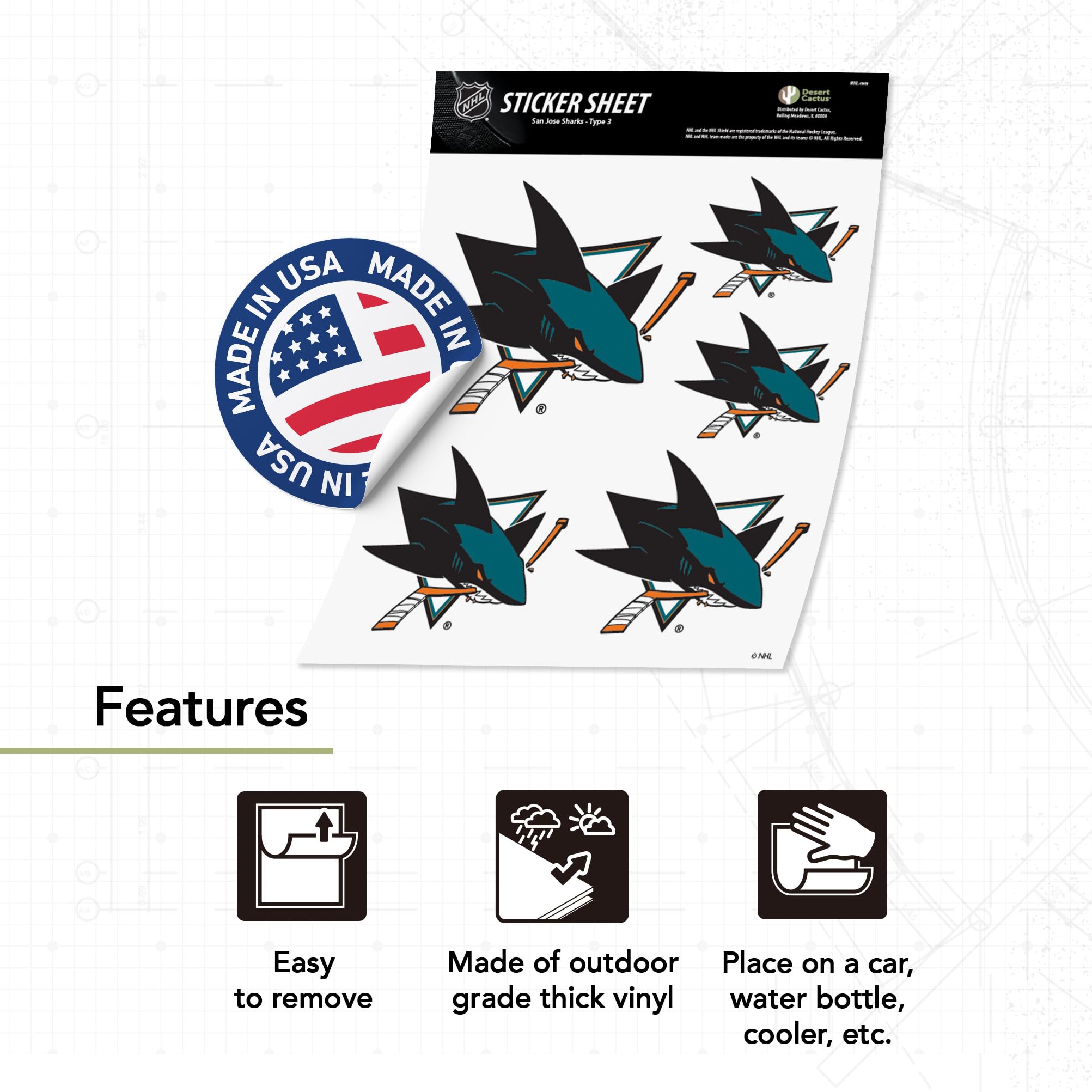 San Jose Sharks NHL Hockey Team Desert Cactus Vinyl Decal Sticker - Waterproof Laptop, Car, Water Bottle, Scrapbook Decor - Perfect for Fans, Gifts & Sports Memorabilia Collection