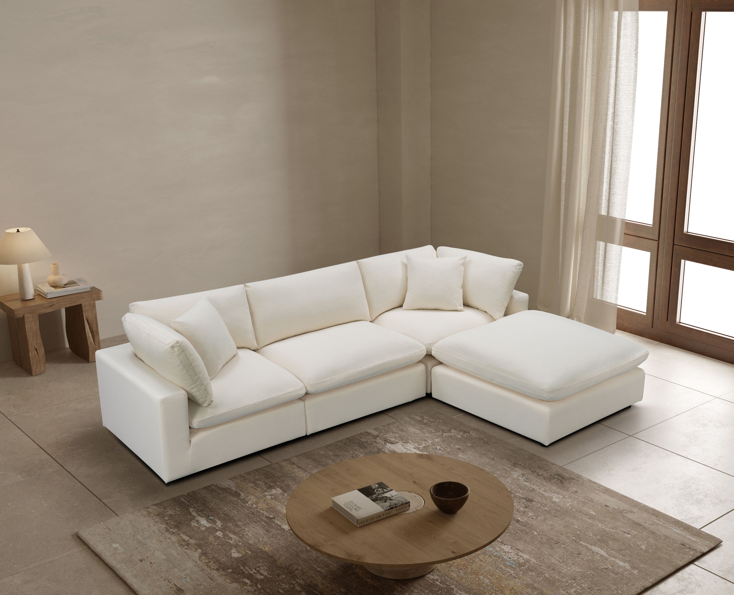 Cali Modular 4-Piece Chaise Sectional Sofa in Sol Ivory - Modern L-Shaped Living Room Furniture for Small Spaces & Apartments