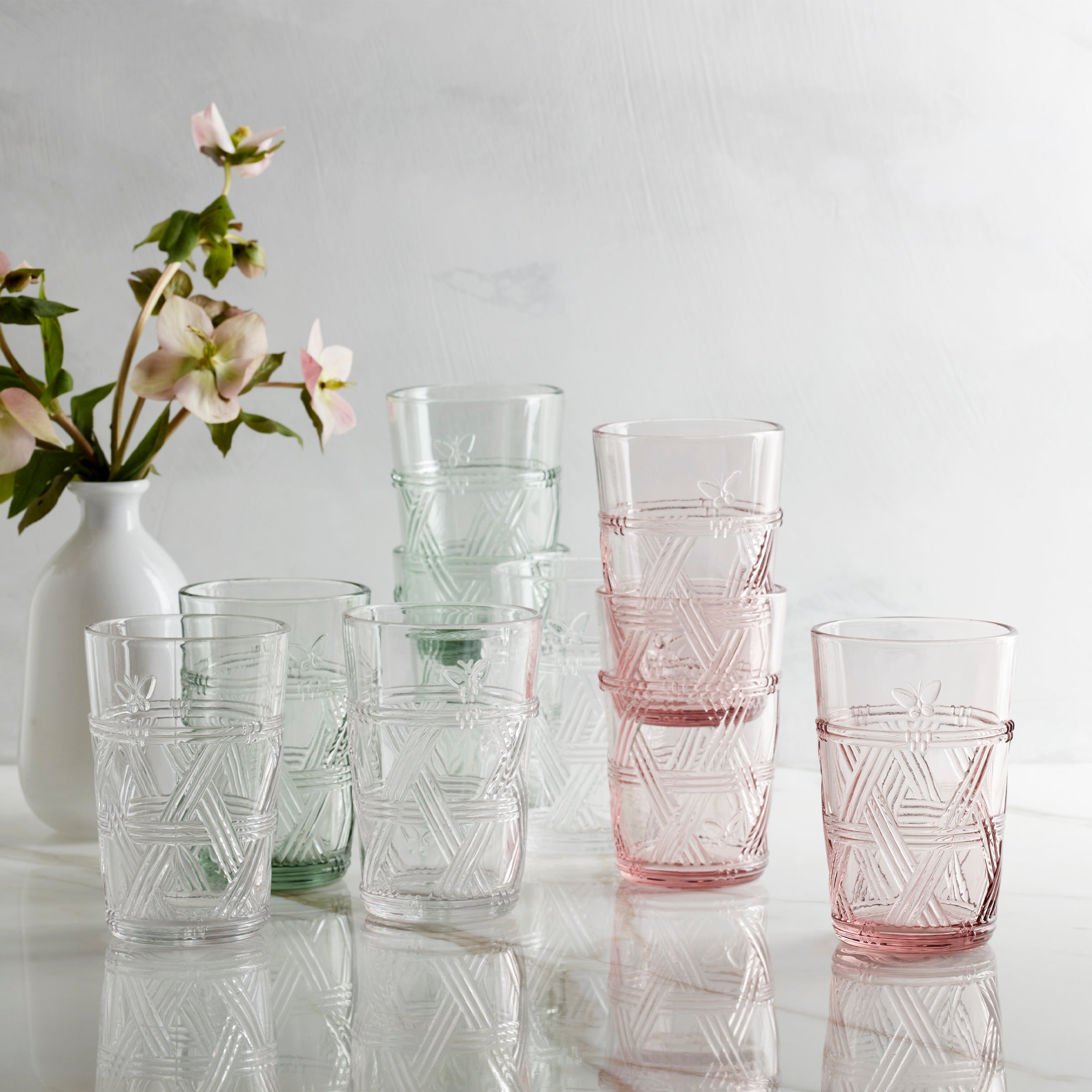 Butterfly Meadow Pink Tall Drinking Glasses Set of 4 - Elegant Glassware for Parties, Weddings & Home Decor