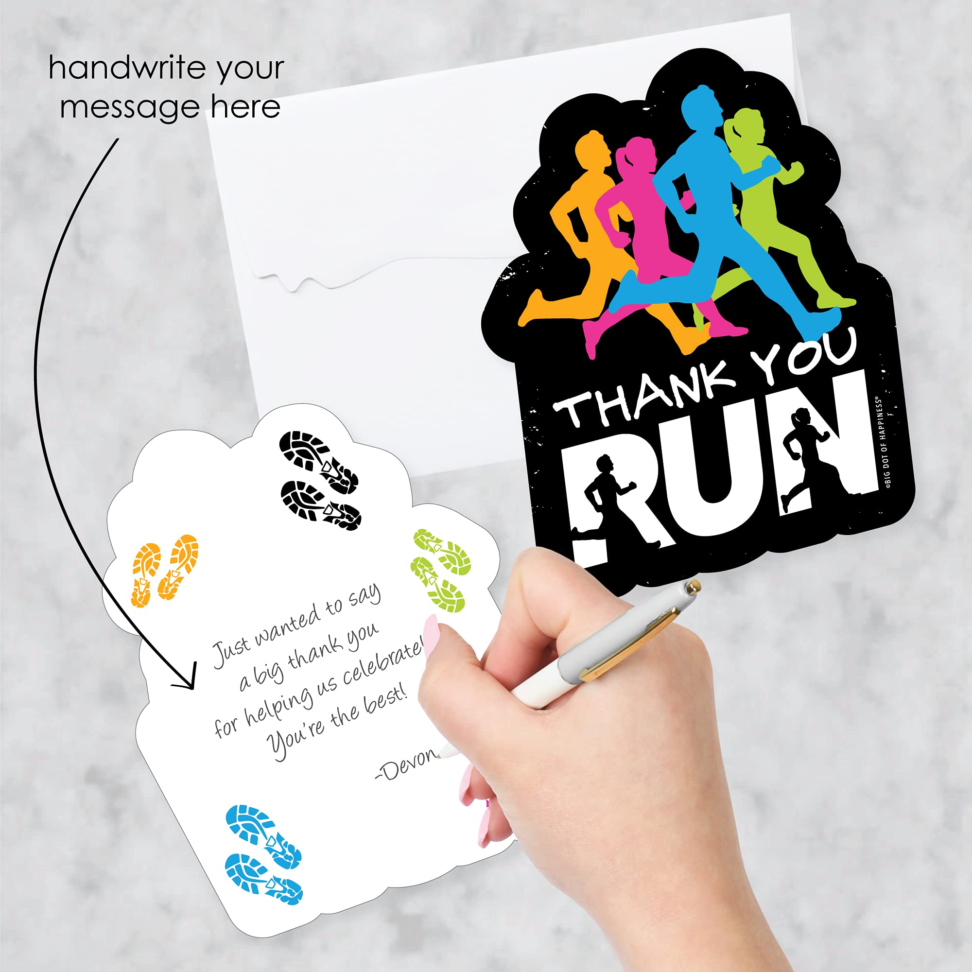 Big Dot of Happiness Running Thank You Cards - Set of 12 Track & Marathon Party Note Cards with Envelopes - Perfect for Cross Country Runners, Race Volunteers & Athletic Events