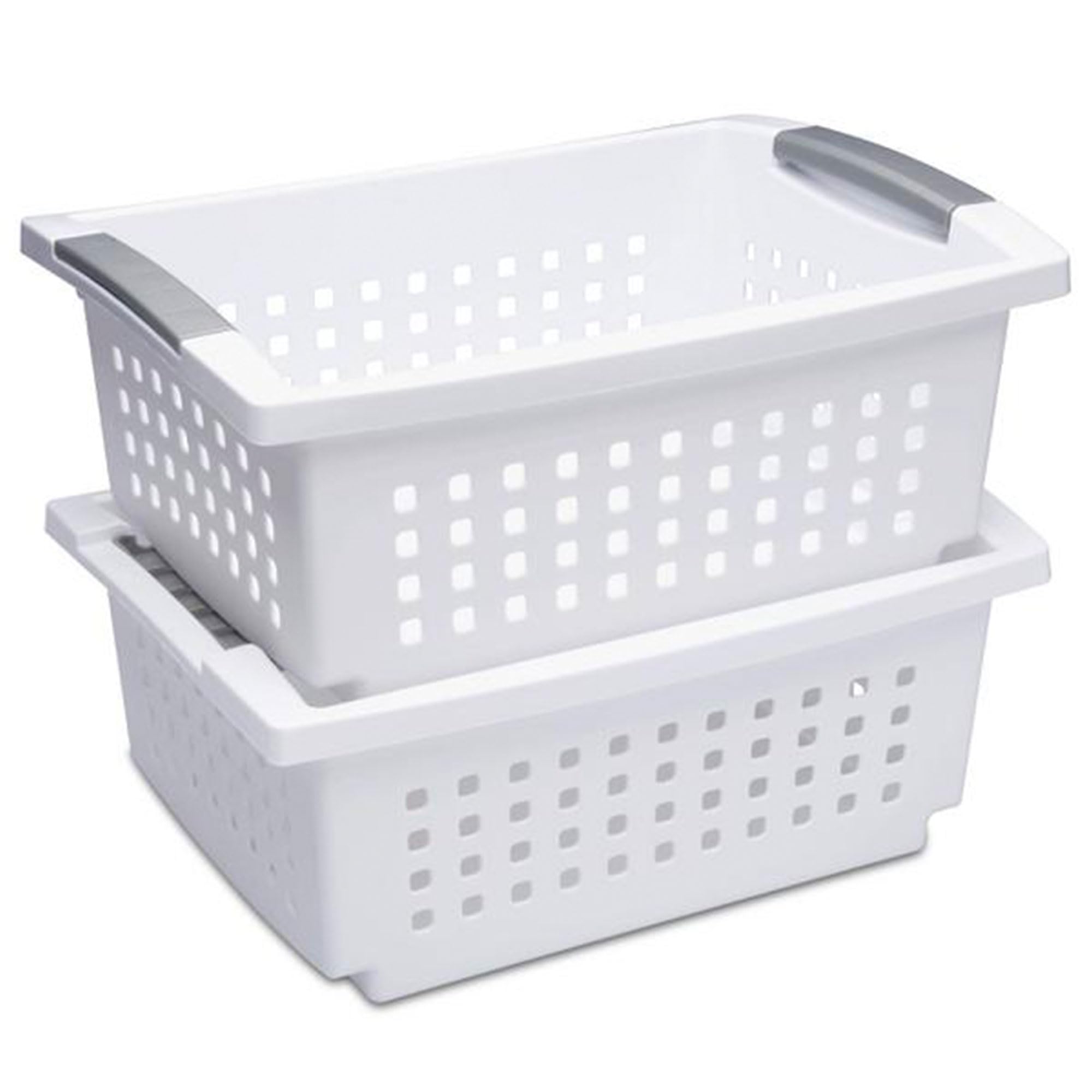 Sterilite Medium White Stackable Storage Bins with Flip-Down Accent Rails - 20 Pack for Home, Office, and Closet Organization