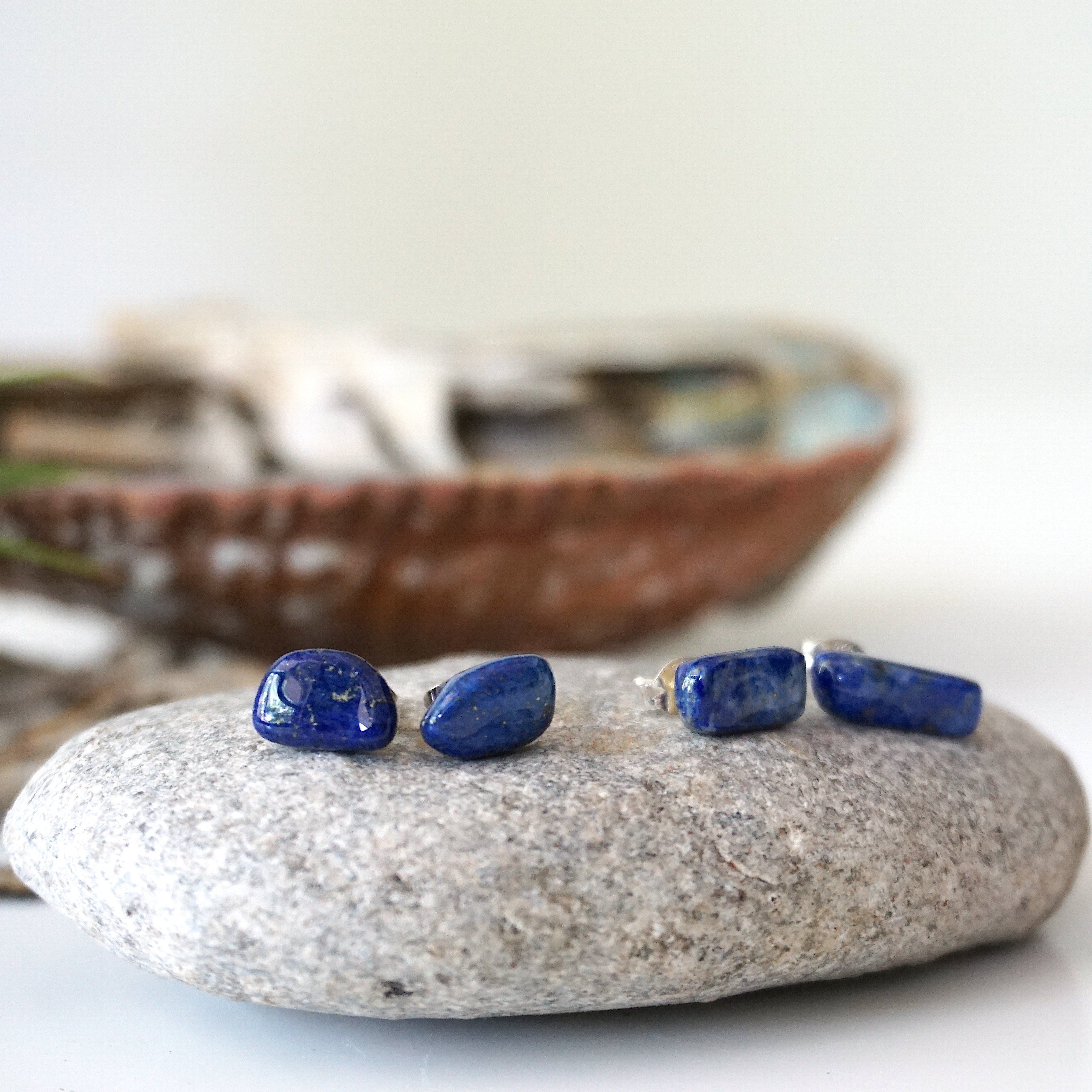 Lapis Lazuli Stud Earrings - 14K Gold Post Earrings for Women | Perfect for Everyday Wear, Office & Special Occasions
