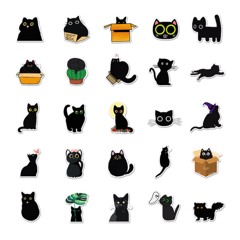 Adorable Black Cat Stickers - 50 Unique Vinyl Decals for Laptops, Water Bottles & DIY Crafts - Perfect for Halloween Decorations & Cat Lovers Gifts