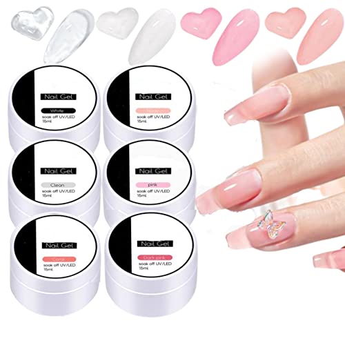 Professional 15ml Nail Extension Builder Gel Kit - 6PCS Solid Gel Nail Glue for 3D Sculpture & DIY Nail Art | Non-Stick Building Gel for Strong, Long-Lasting Manicures | Perfect for Salon Professionals & Home Nail Enthusiasts