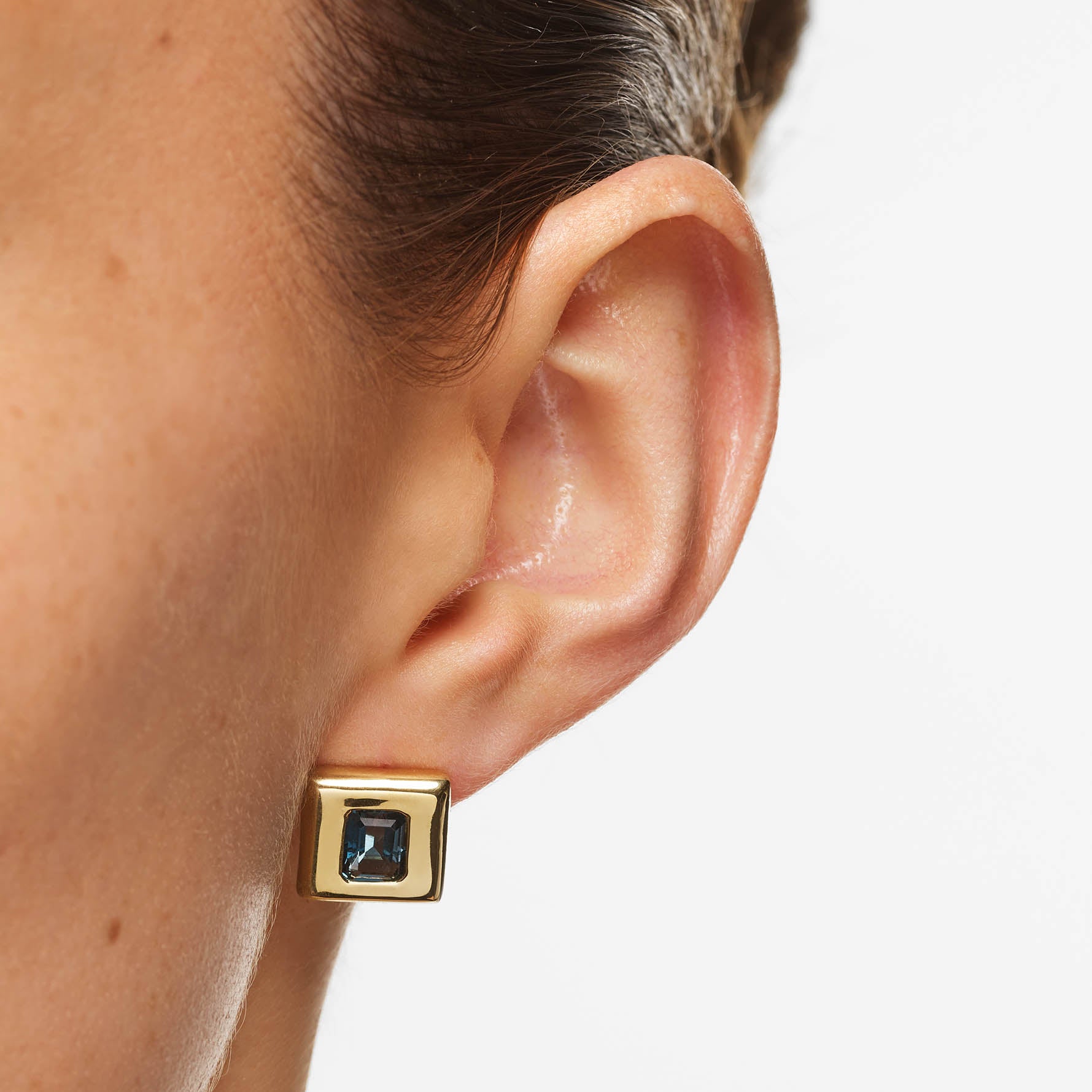 Blue Topaz Square Statement Earrings in Gold - Elegant Dangle Earrings for Women, Perfect for Weddings, Parties & Special Occasions