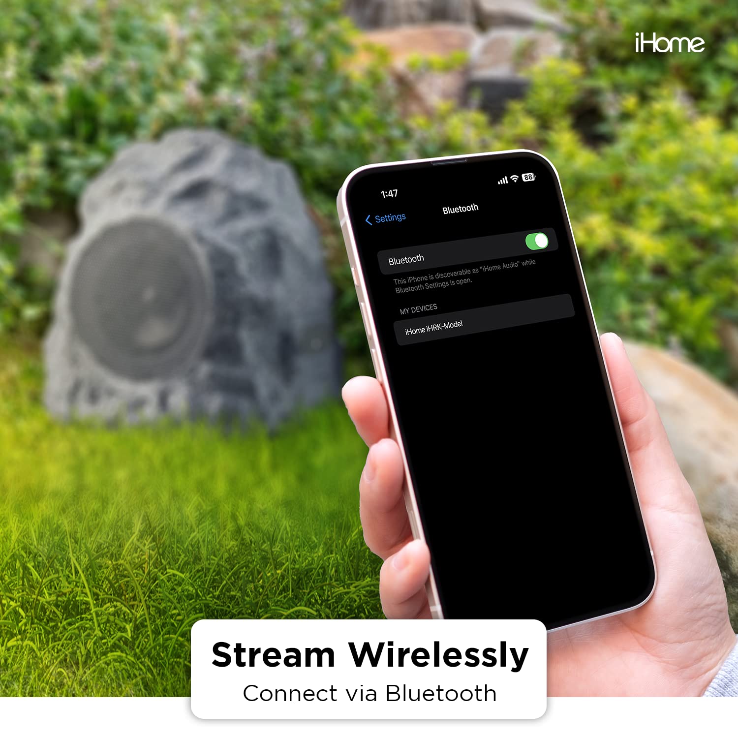 iHome IHRK-400-PR Wireless Outdoor Rock Speakers - Bluetooth 5.0, Waterproof IPX5, TWS Stereo Pairing, 10Hr Battery Life - Perfect for Garden, Patio, Poolside & Backyard Entertainment