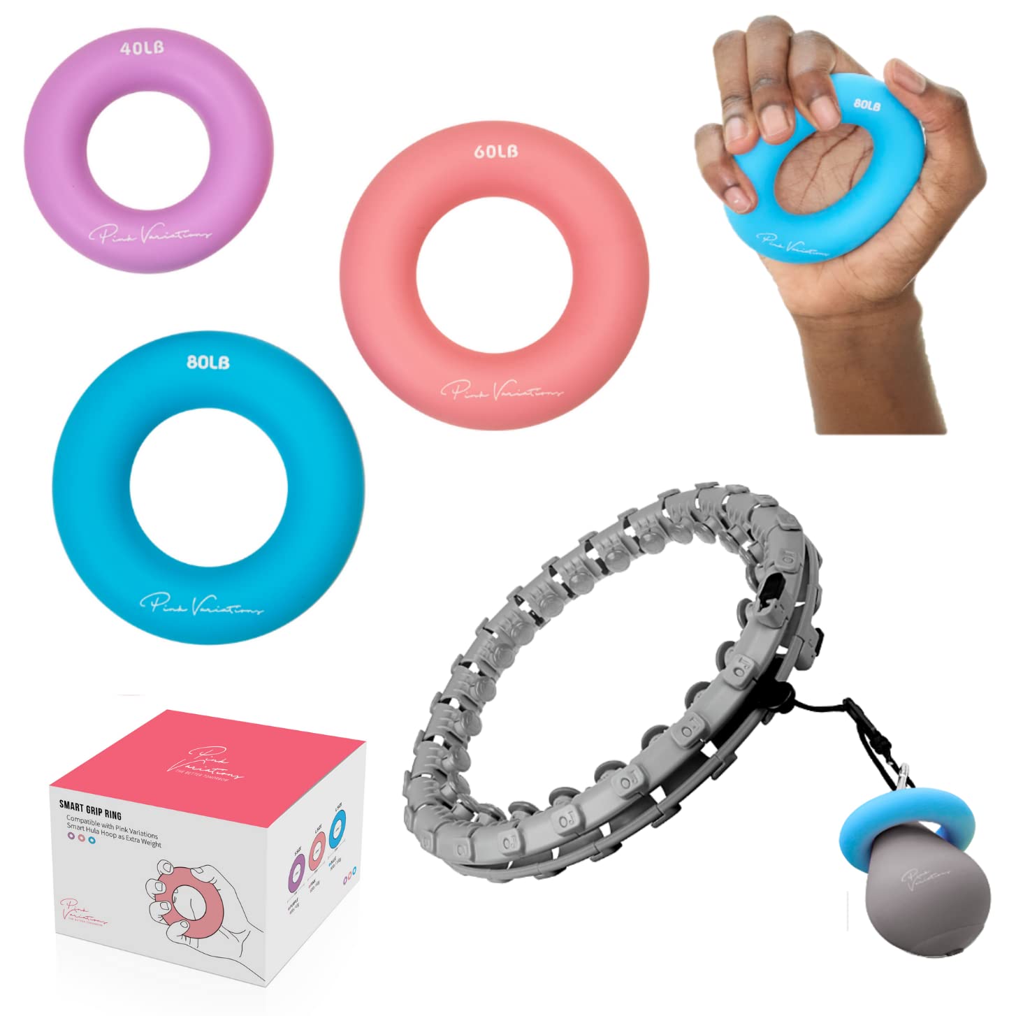 Smart Exercise Rings - Weighted Hoop for Hand Grip Strength Training - Pilates Ring & Fitness Equipment - Compatible with Smart Weighted Hoop - Perfect for Home Workouts, Yoga, Physical Therapy & Rehabilitation - Improve Hand Strength & Flexibility